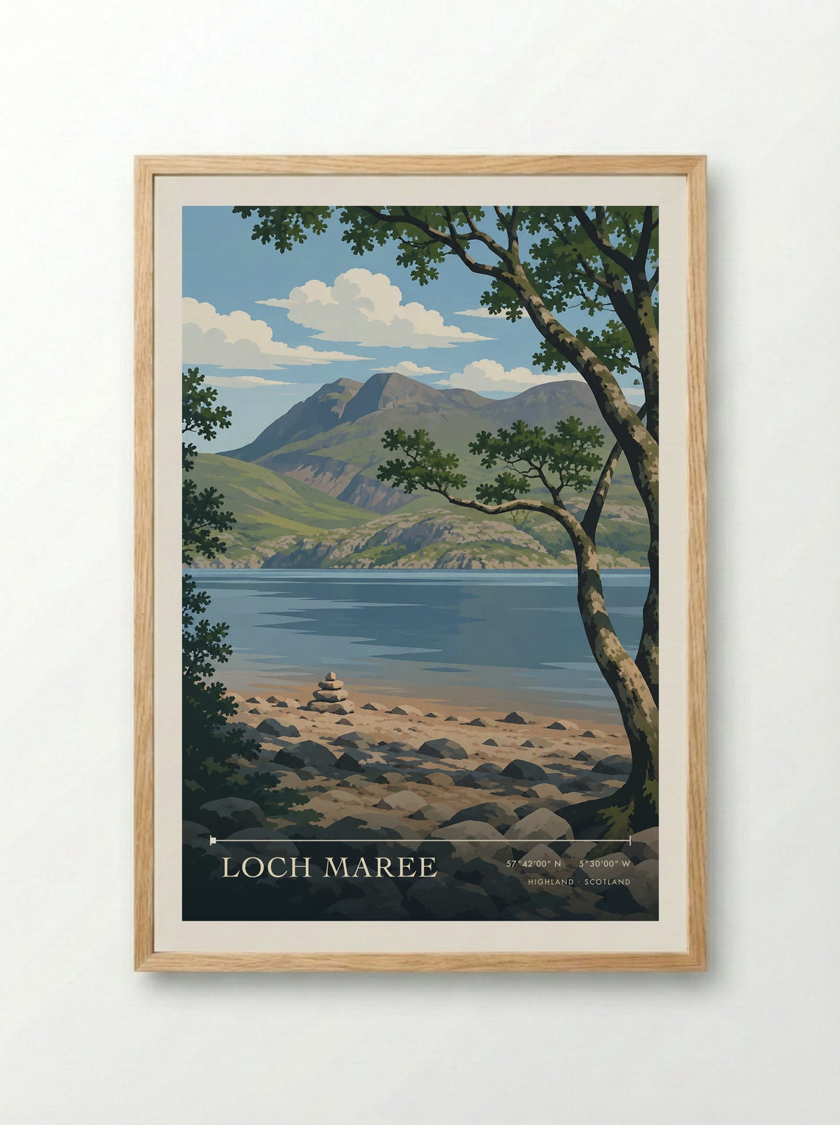 Loch Maree, Highland | Travel Poster - Framed Print Wood