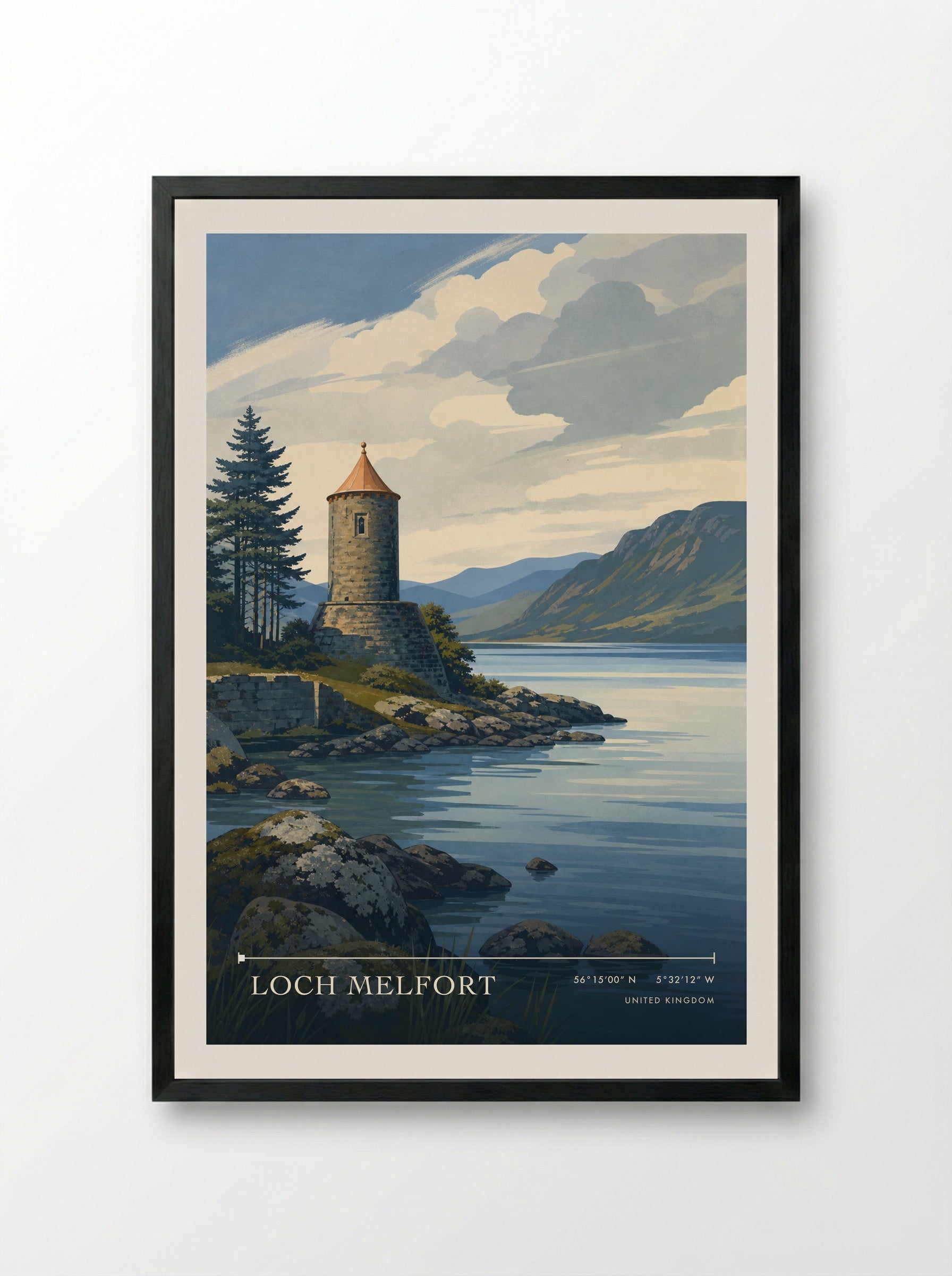 Loch Melfort United Kingdom Travel Poster - Framed Print Black