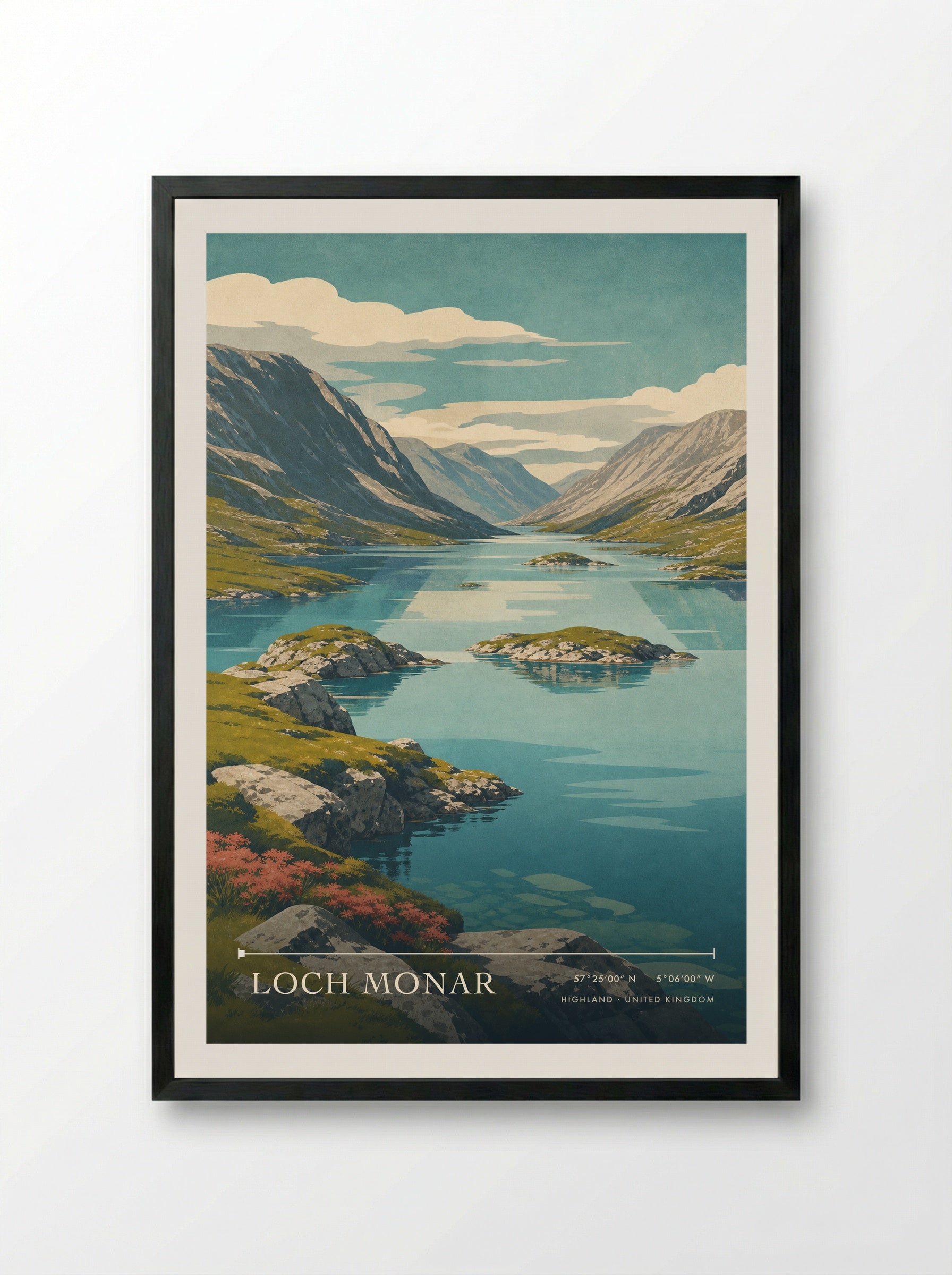 Loch Monar Highland United Kingdom Travel Poster - Framed Print Black