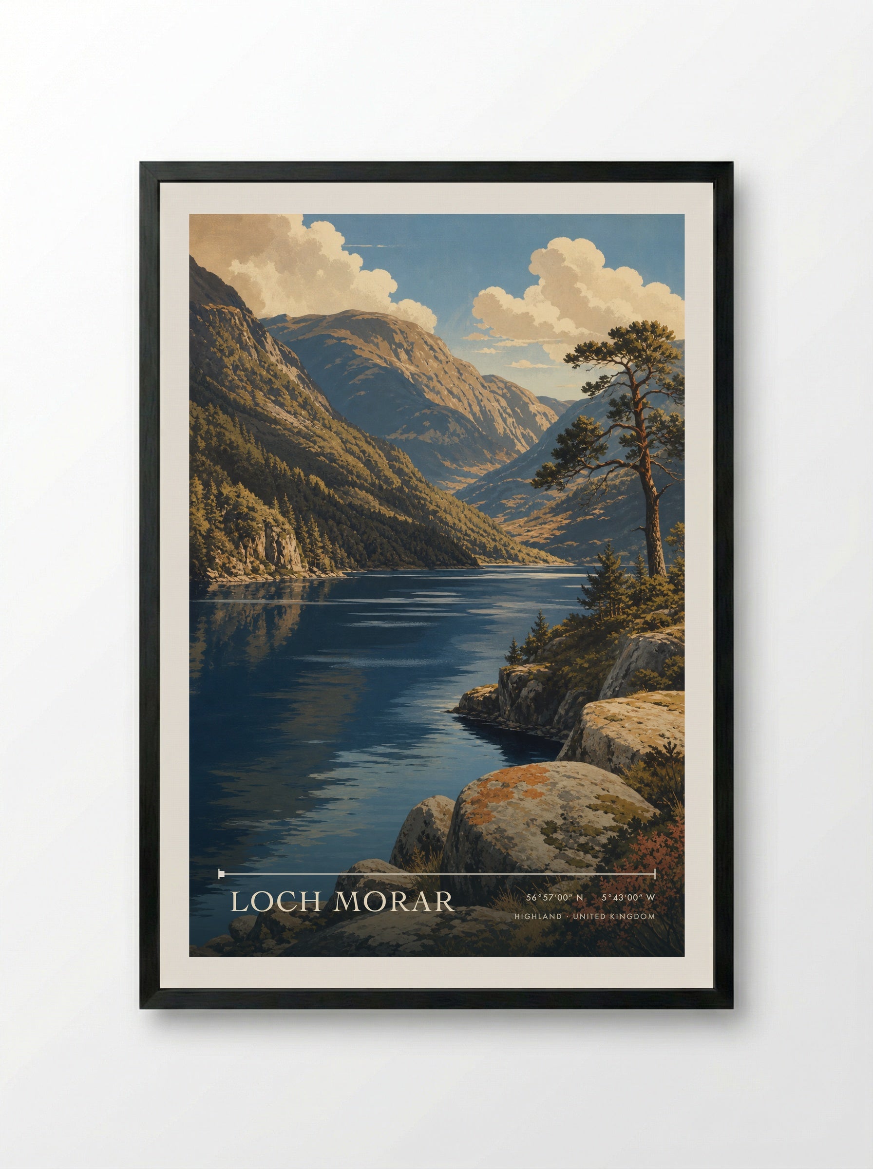 Loch Morar Highland United Kingdom Travel Poster - Framed Print Black