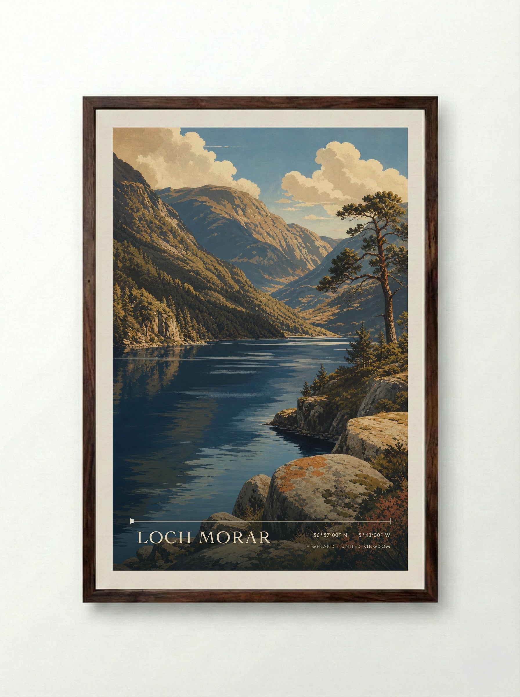 Loch Morar Highland United Kingdom Travel Poster - Framed Print Dark Wood