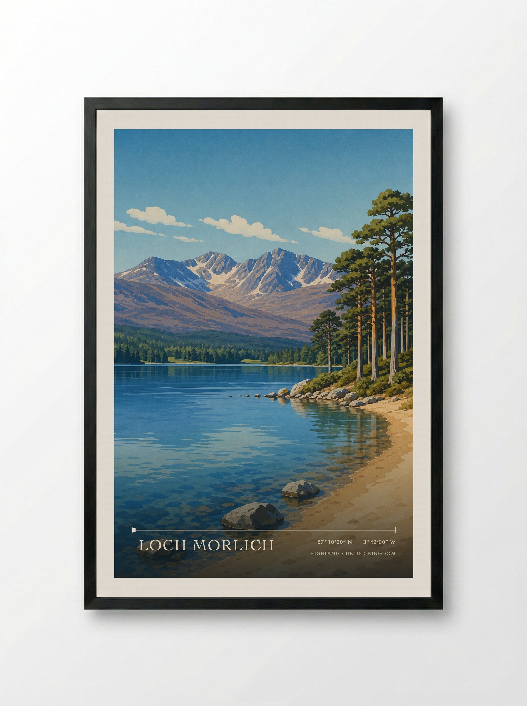 Loch Morlich Highland United Kingdom Travel Poster - Framed Print Black
