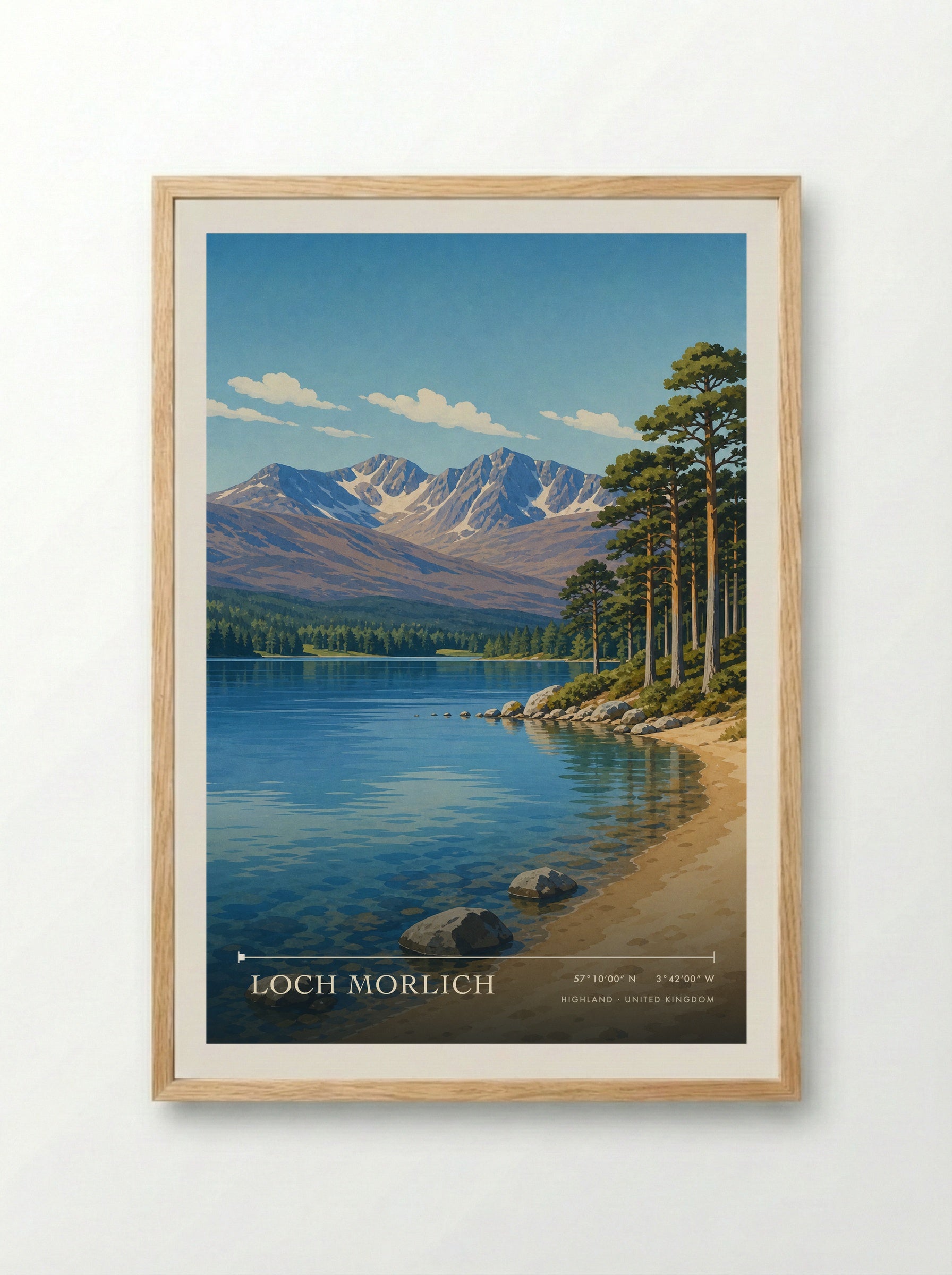 Loch Morlich Highland United Kingdom Travel Poster - Framed Print Wood