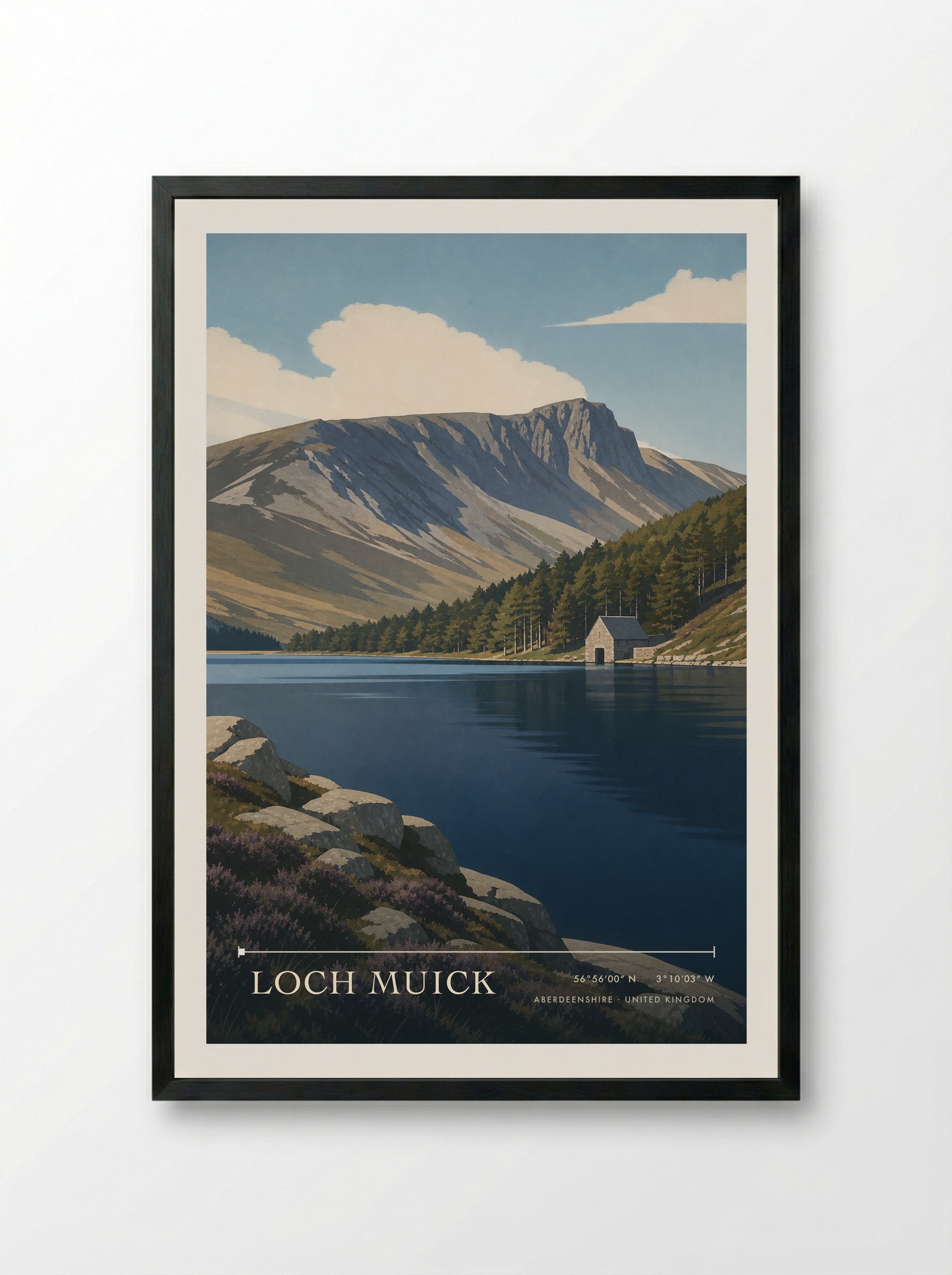 Loch Muick Aberdeenshire United Kingdom Travel Poster - Framed Print Black