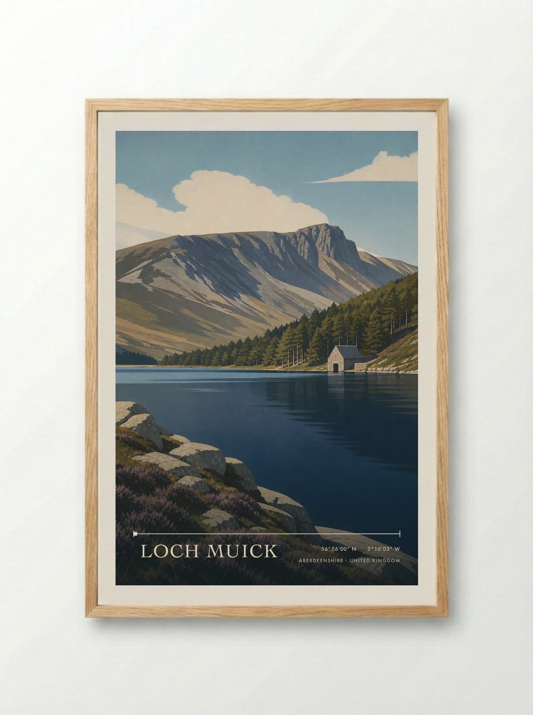 Loch Muick Aberdeenshire United Kingdom Travel Poster - Framed Print Wood