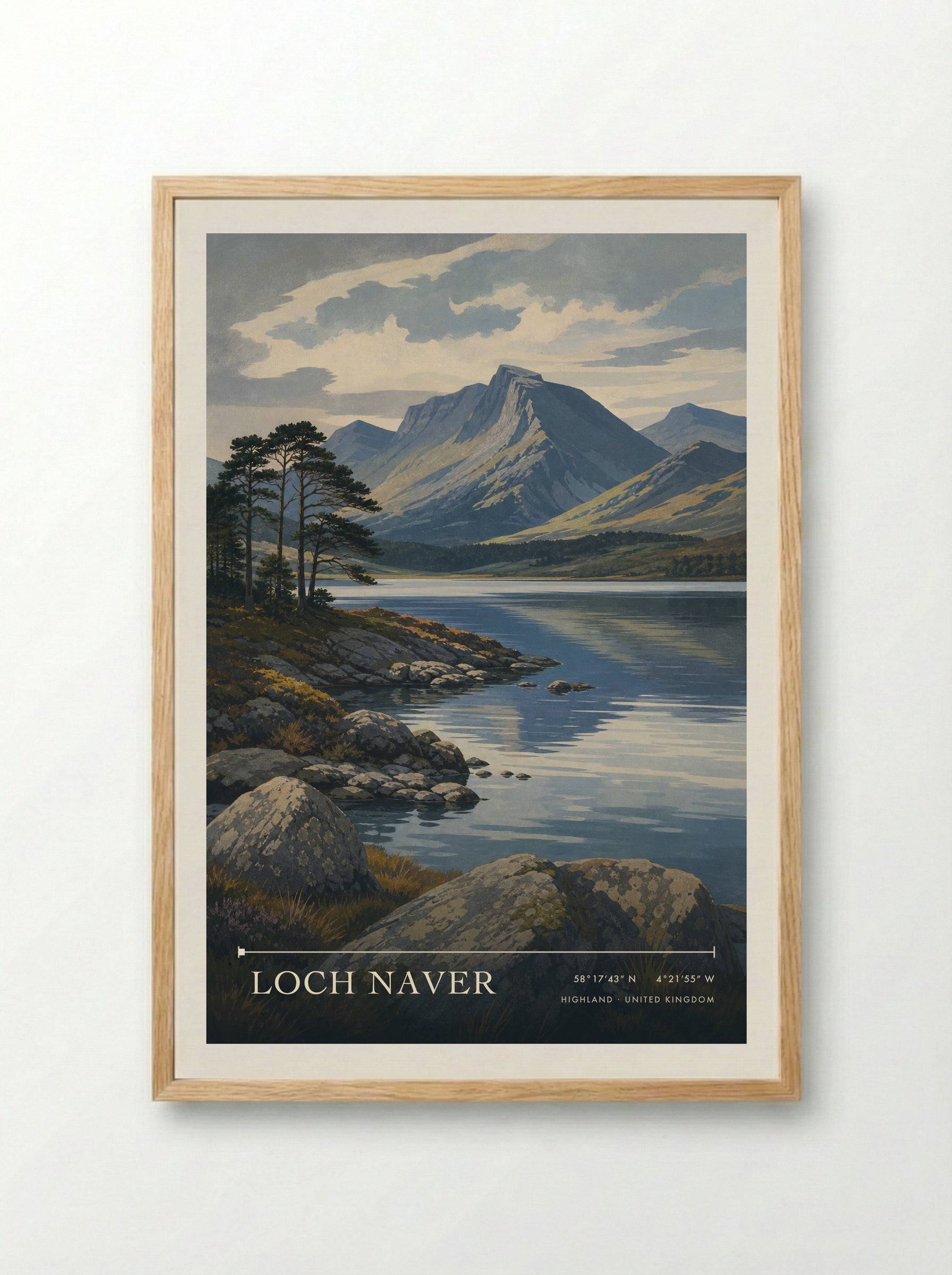 Loch Naver Highland United Kingdom Travel Poster - Framed Print Wood