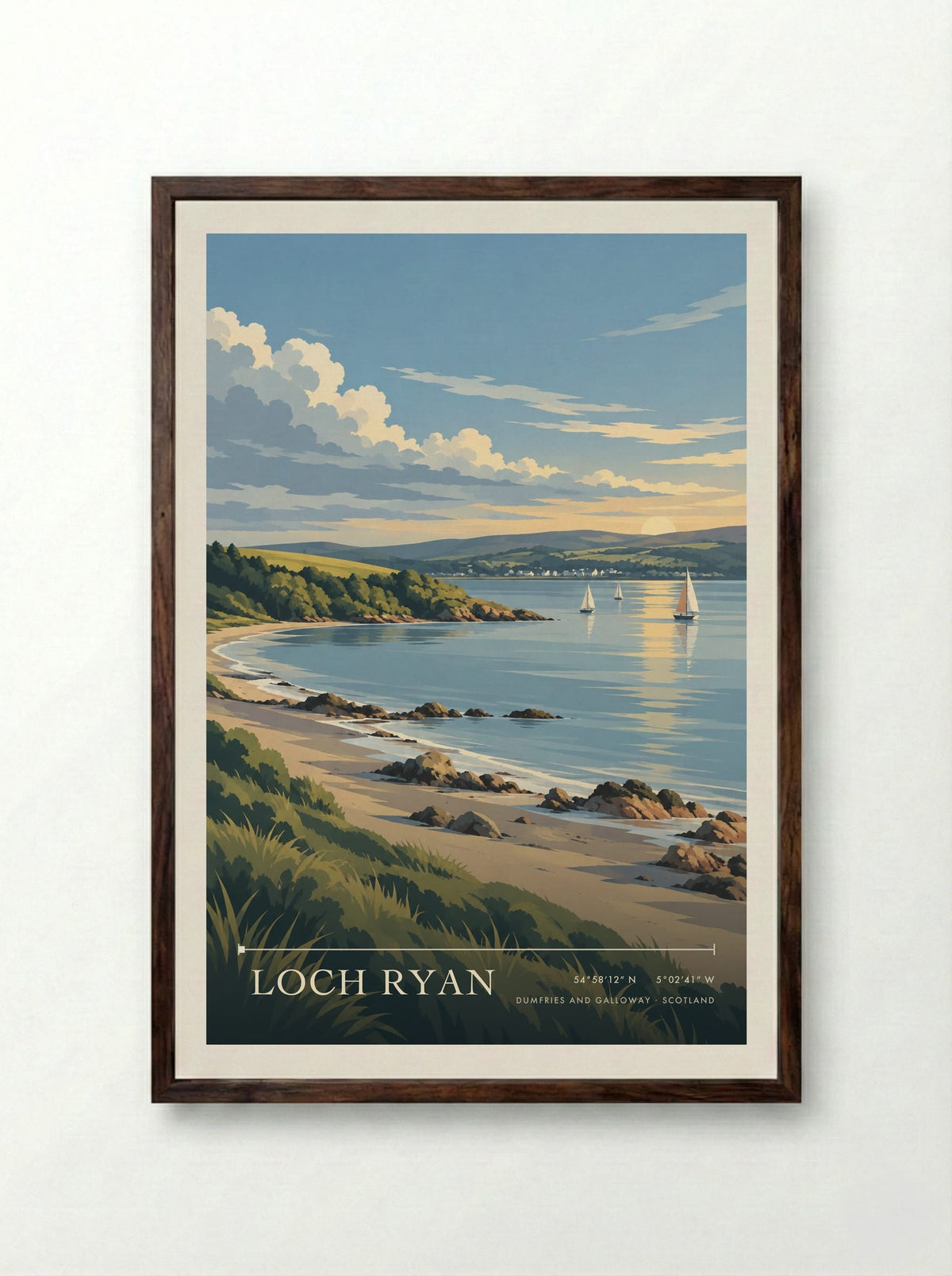 Loch Ryan, Dumfries and Galloway | Travel Poster - Framed Print Dark Wood