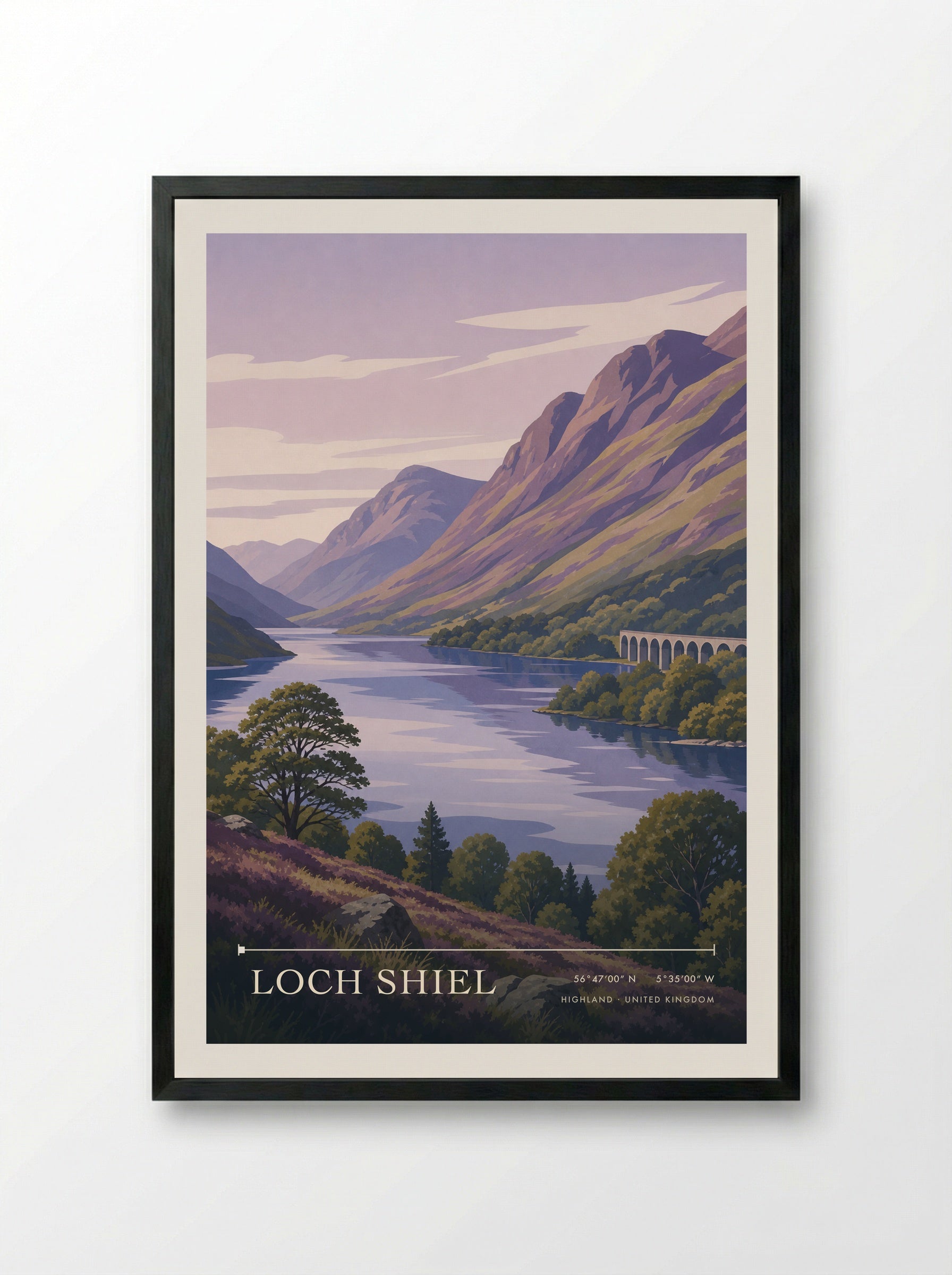 Loch Shiel Highland United Kingdom Travel Poster - Framed Print Black