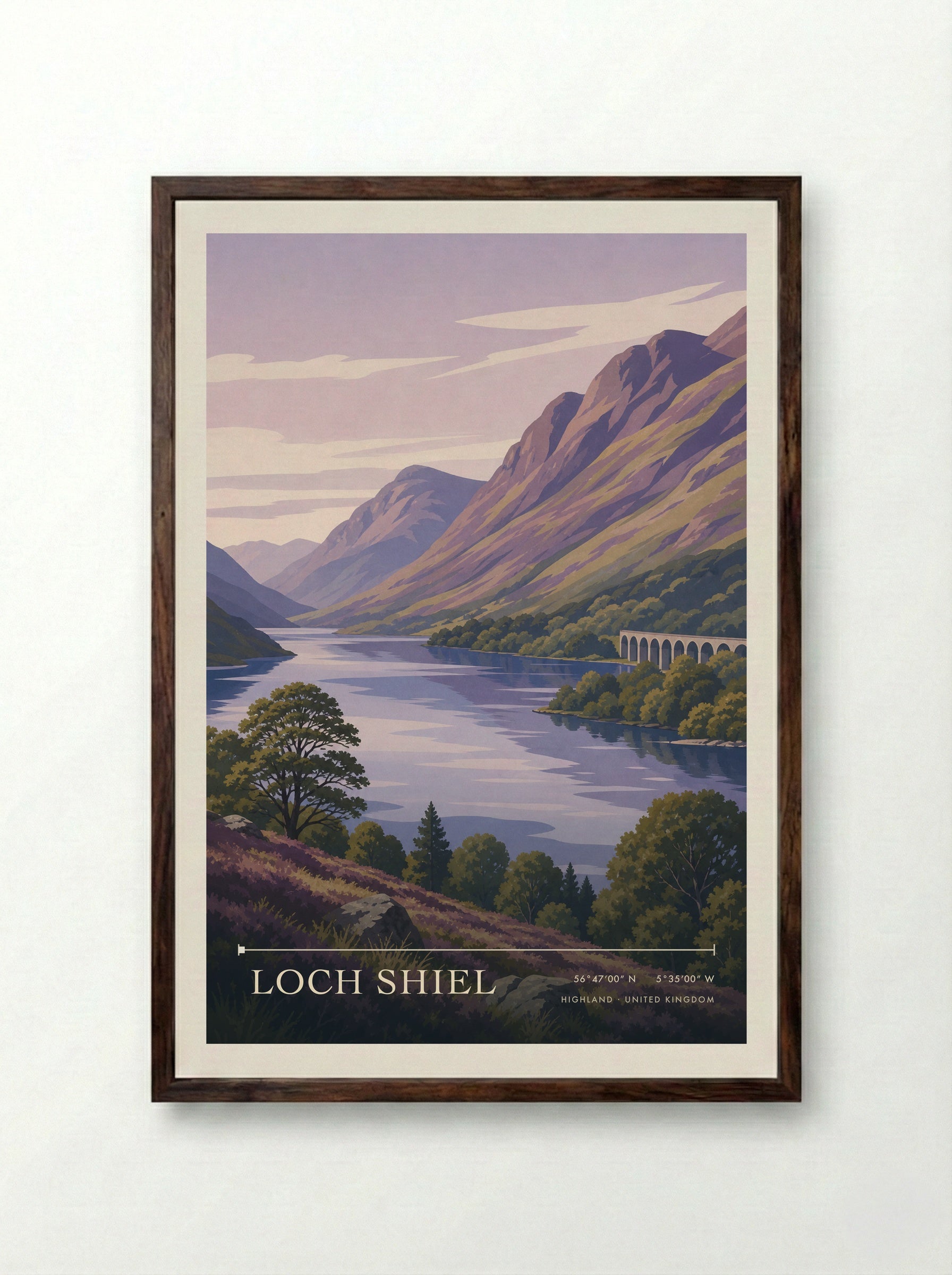 Loch Shiel Highland United Kingdom Travel Poster - Framed Print Dark Wood