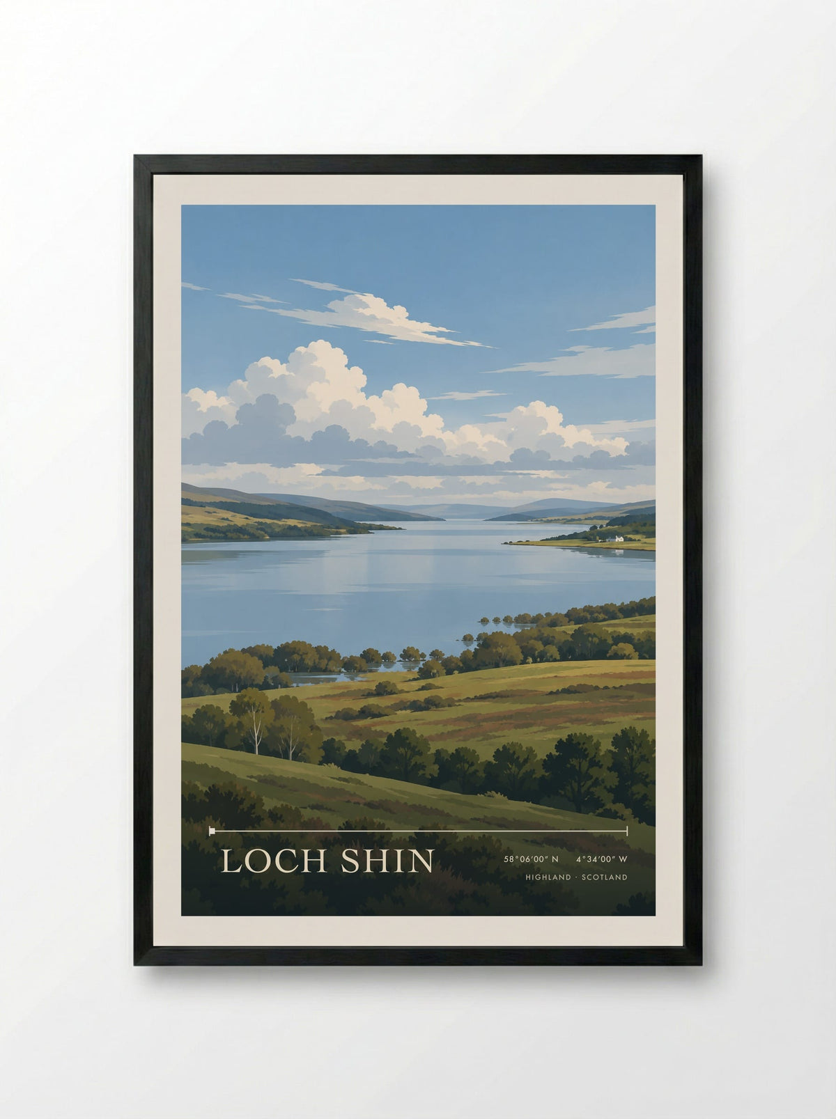 Loch Shin, Highland | Travel Poster - Framed Print Black