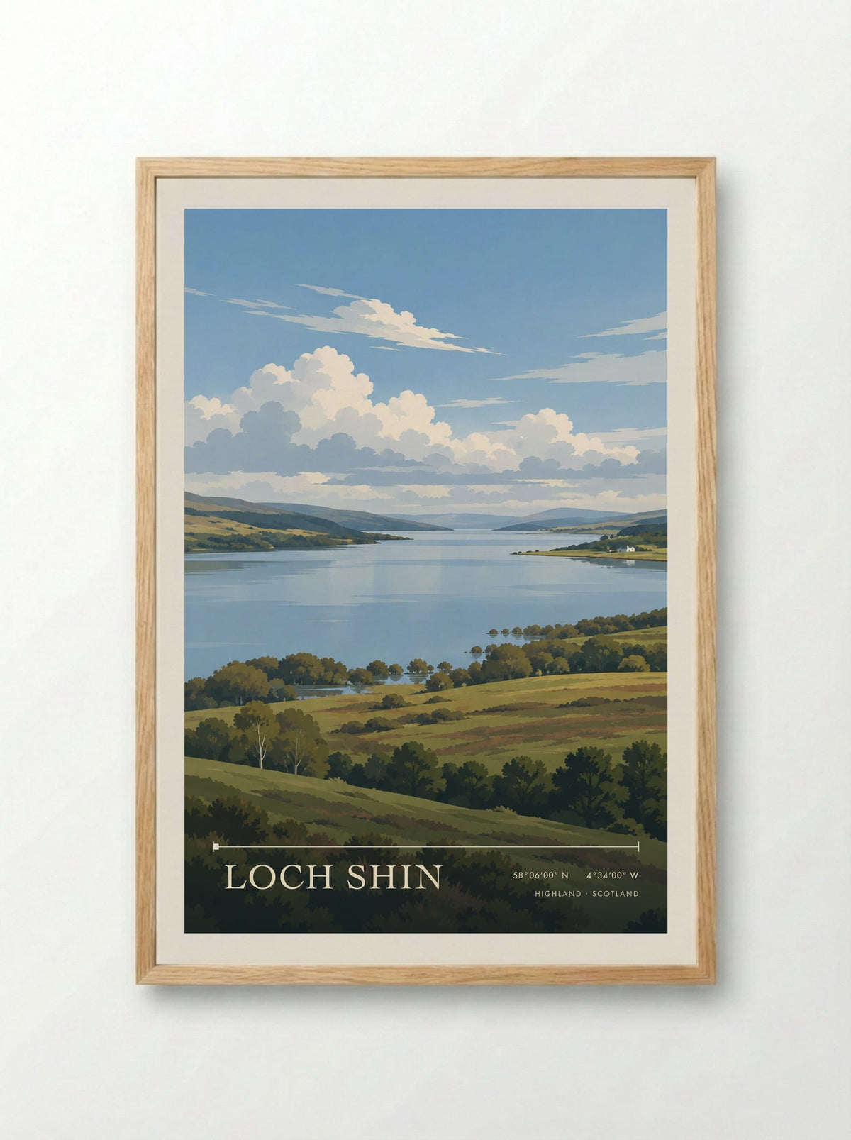 Loch Shin, Highland | Travel Poster - Framed Print Wood