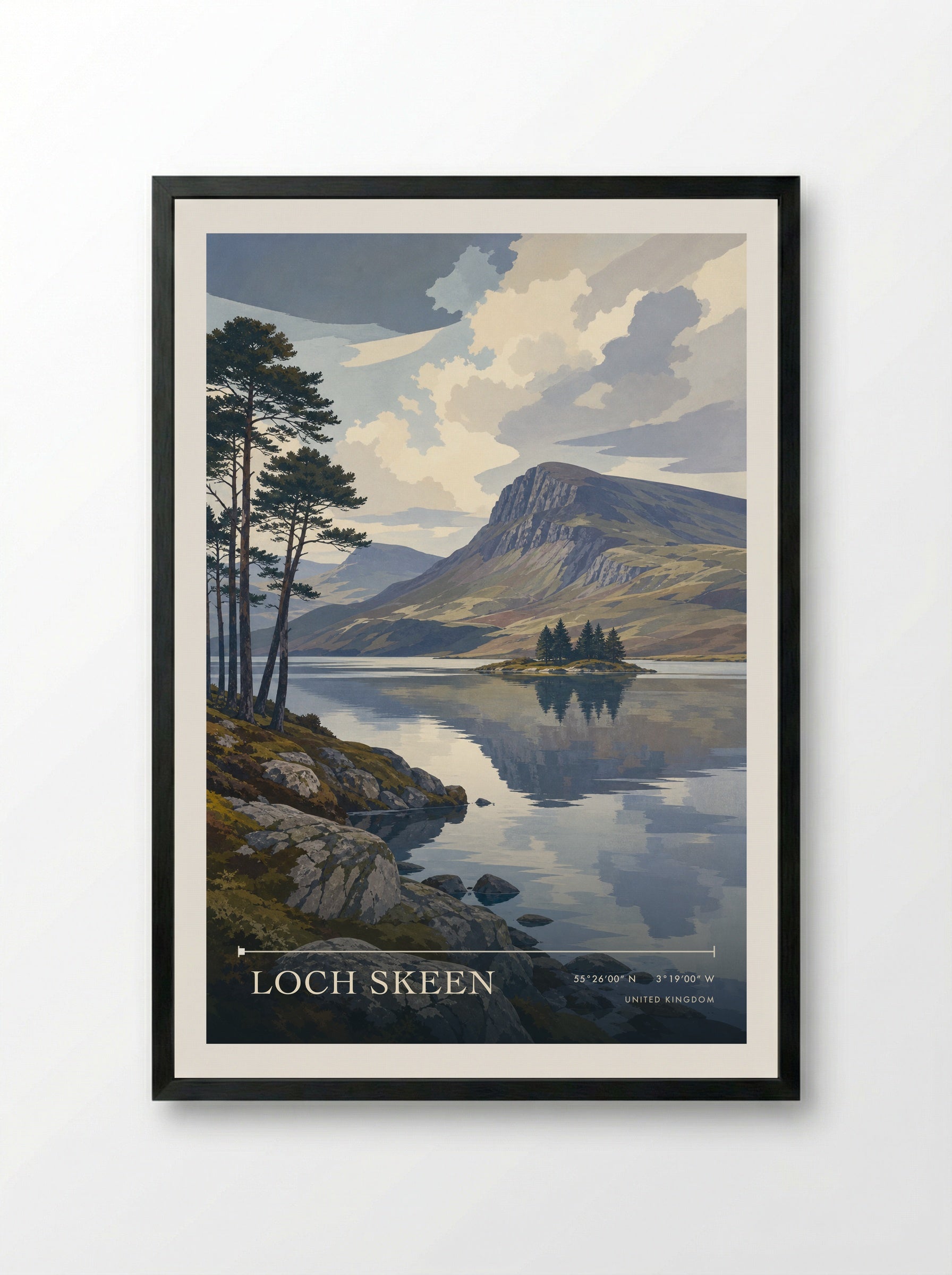 Loch Skeen United Kingdom Travel Poster - Framed Print Black