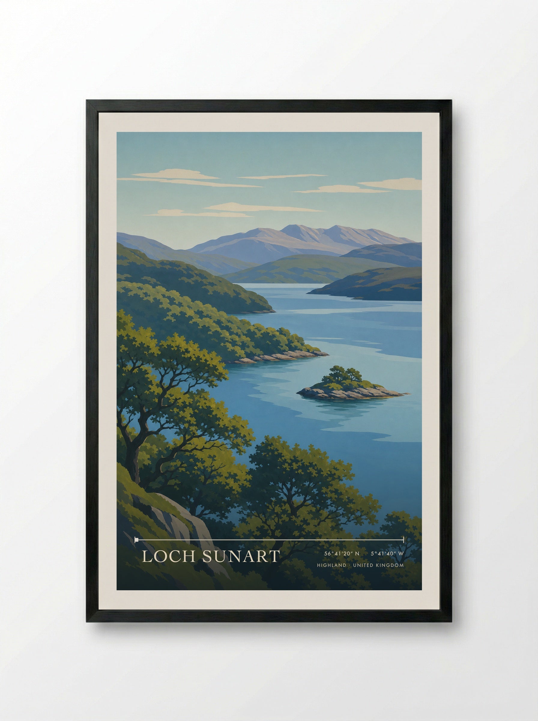Loch Sunart Highland United Kingdom Travel Poster - Framed Print Black