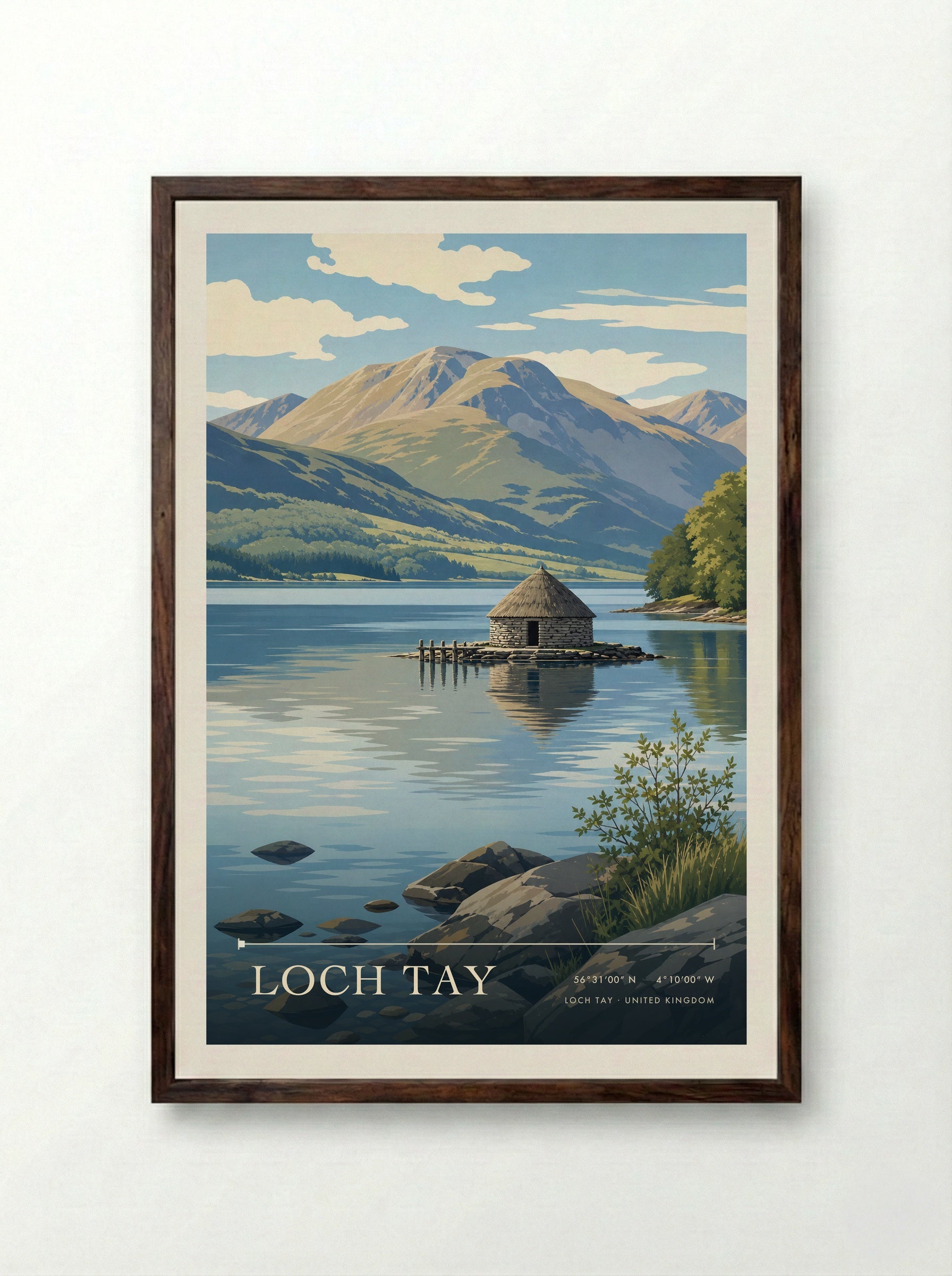 Loch Tay United Kingdom Travel Poster - Framed Print Dark Wood