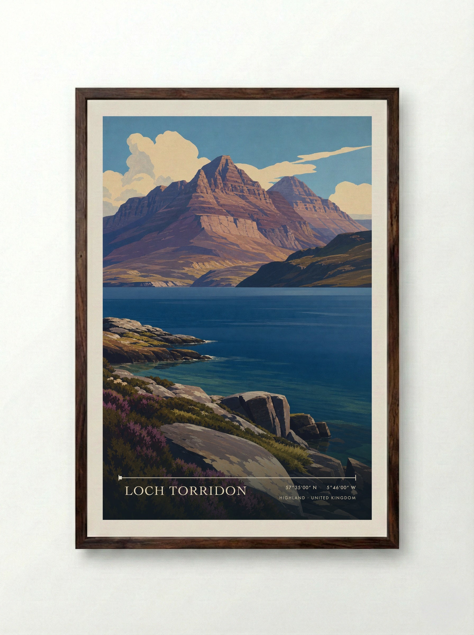 Loch Torridon Highland United Kingdom Travel Poster - Framed Print Dark Wood