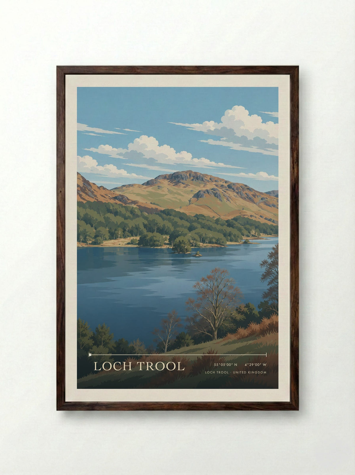 Loch Trool | Travel Poster - Framed Print Dark Wood
