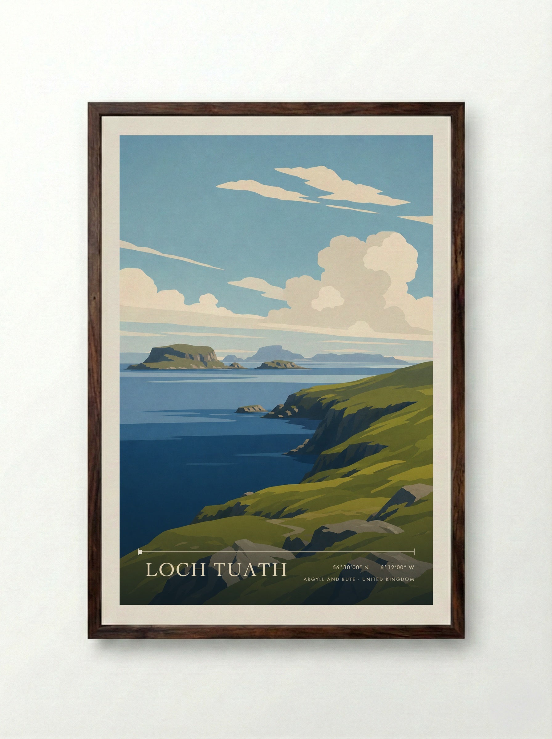 Loch Tuath Argyll and Bute United Kingdom Travel Poster - Framed Print Dark Wood