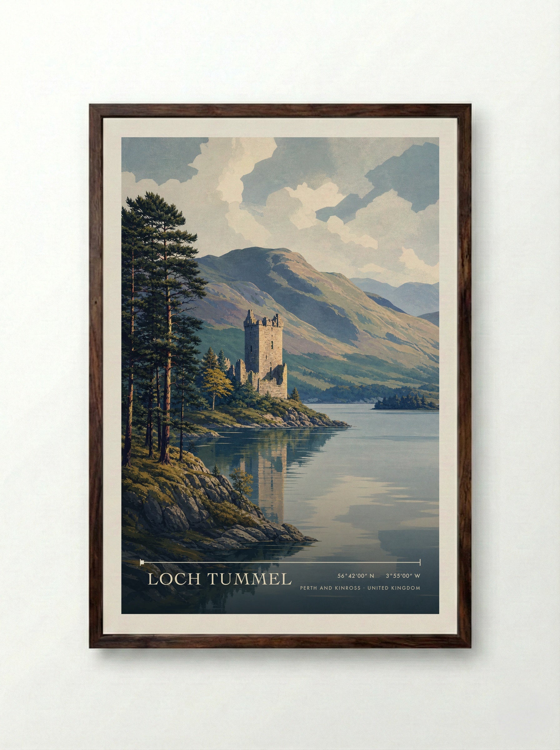 Loch Tummel Perth and Kinross United Kingdom Travel Poster - Framed Print Dark Wood