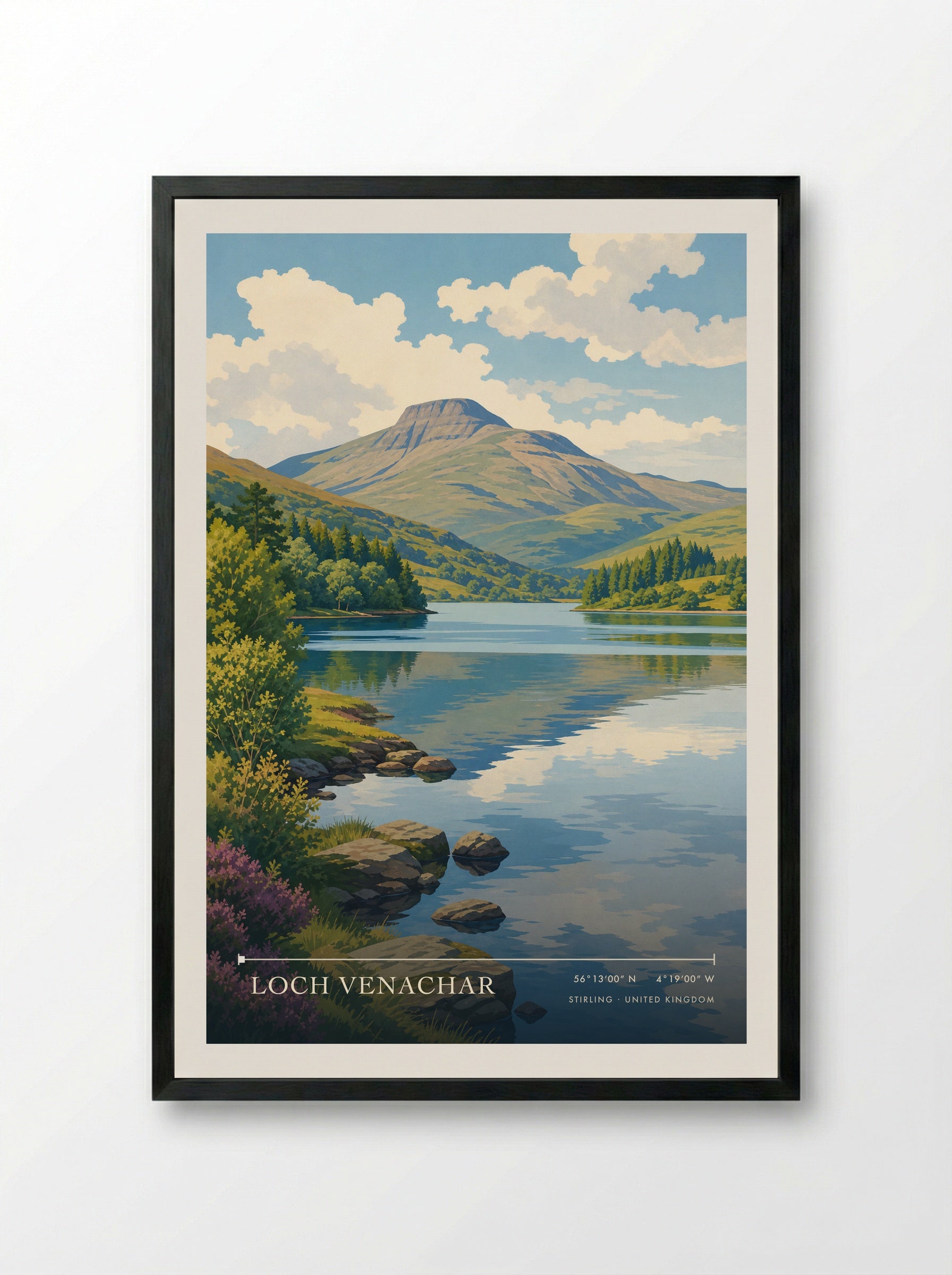 Loch Venachar Stirling United Kingdom Travel Poster - Framed Print Black