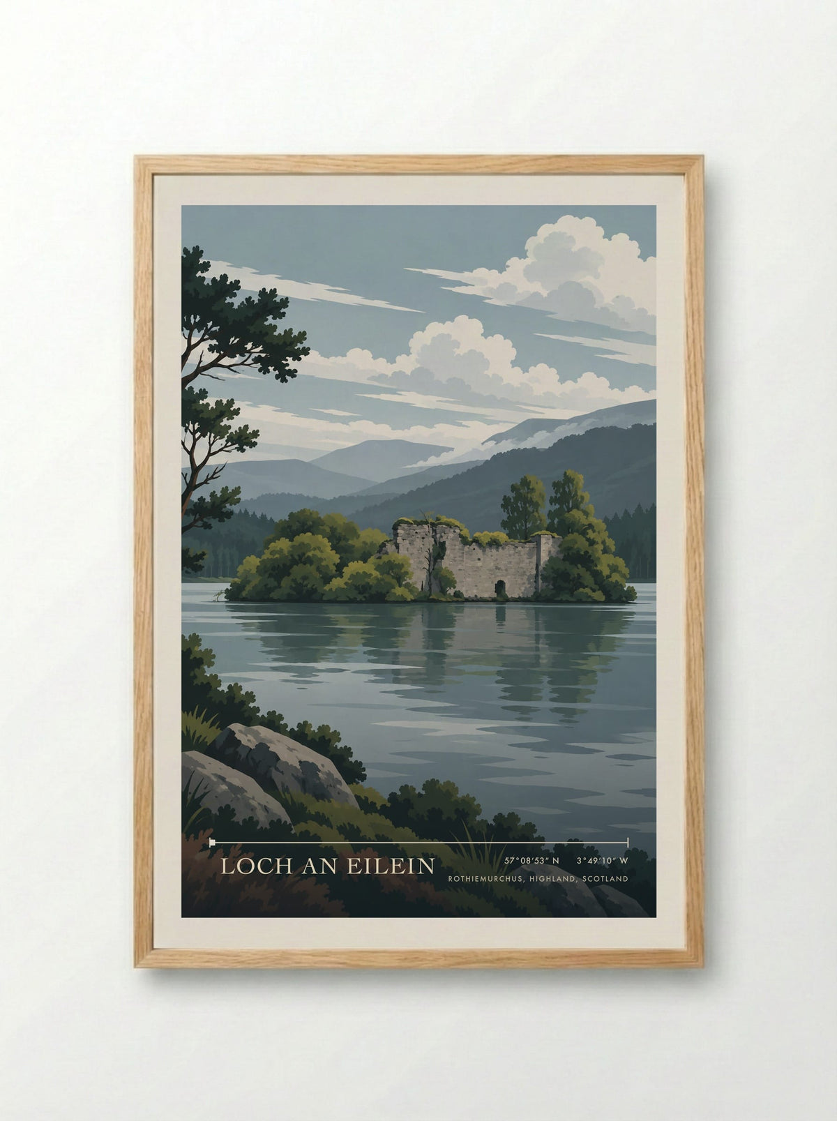 Loch an Eilein, Rothiemurchus, Highland, Scotland | Travel Poster - Framed Print Wood