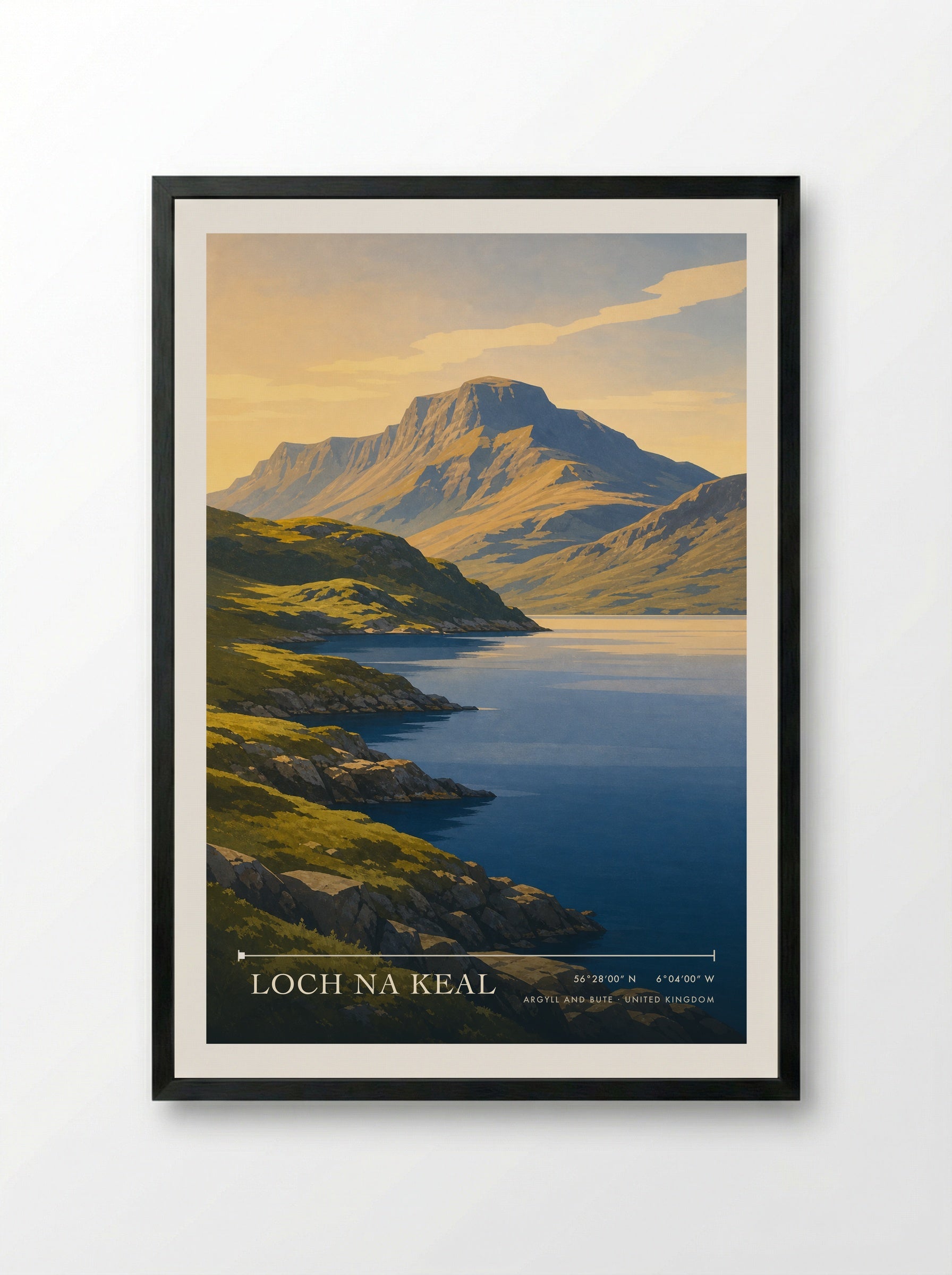 Loch na Keal Argyll and Bute United Kingdom Travel Poster - Framed Print Black