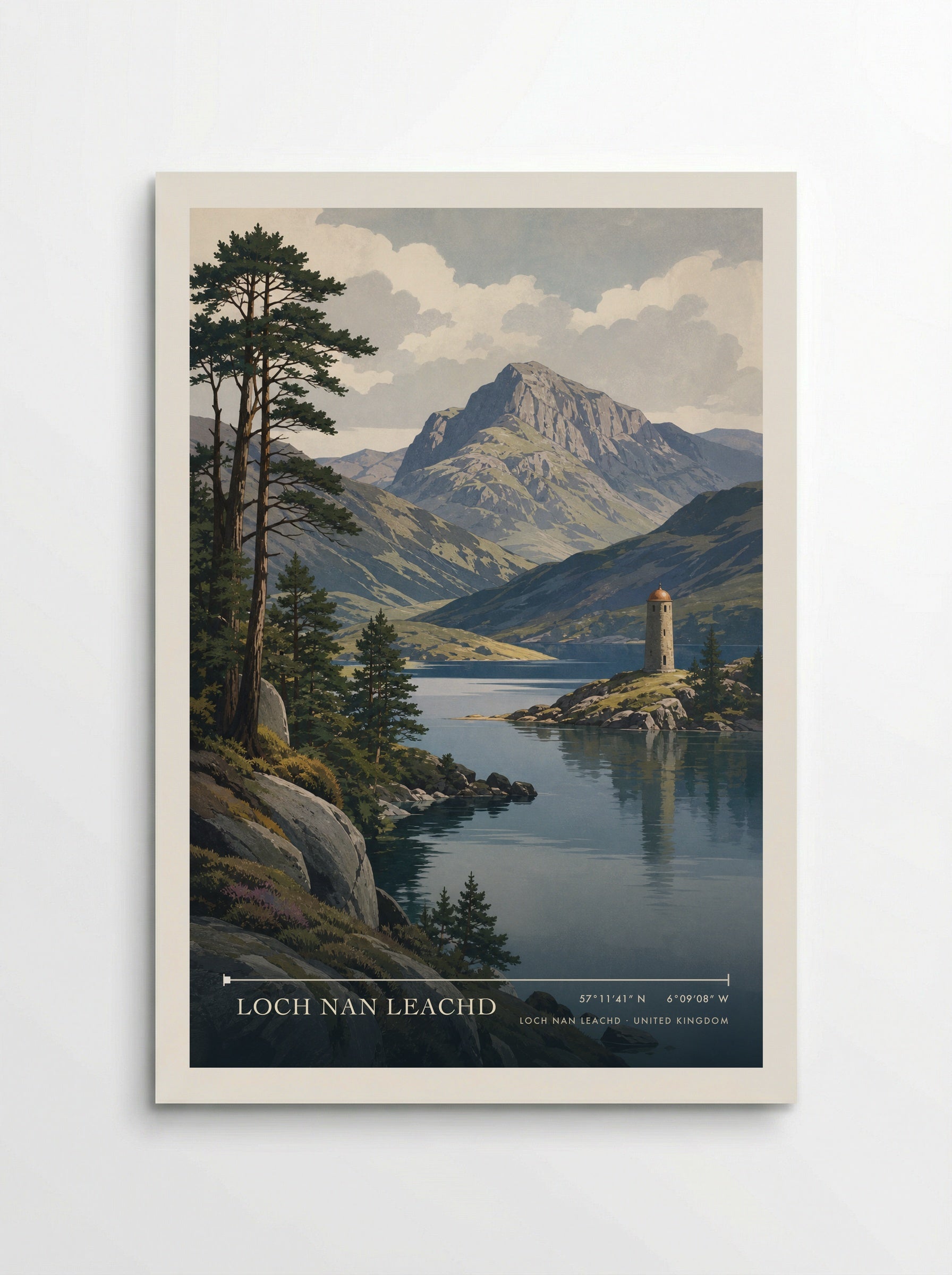 Loch nan Leachd United Kingdom Travel Poster - Poster