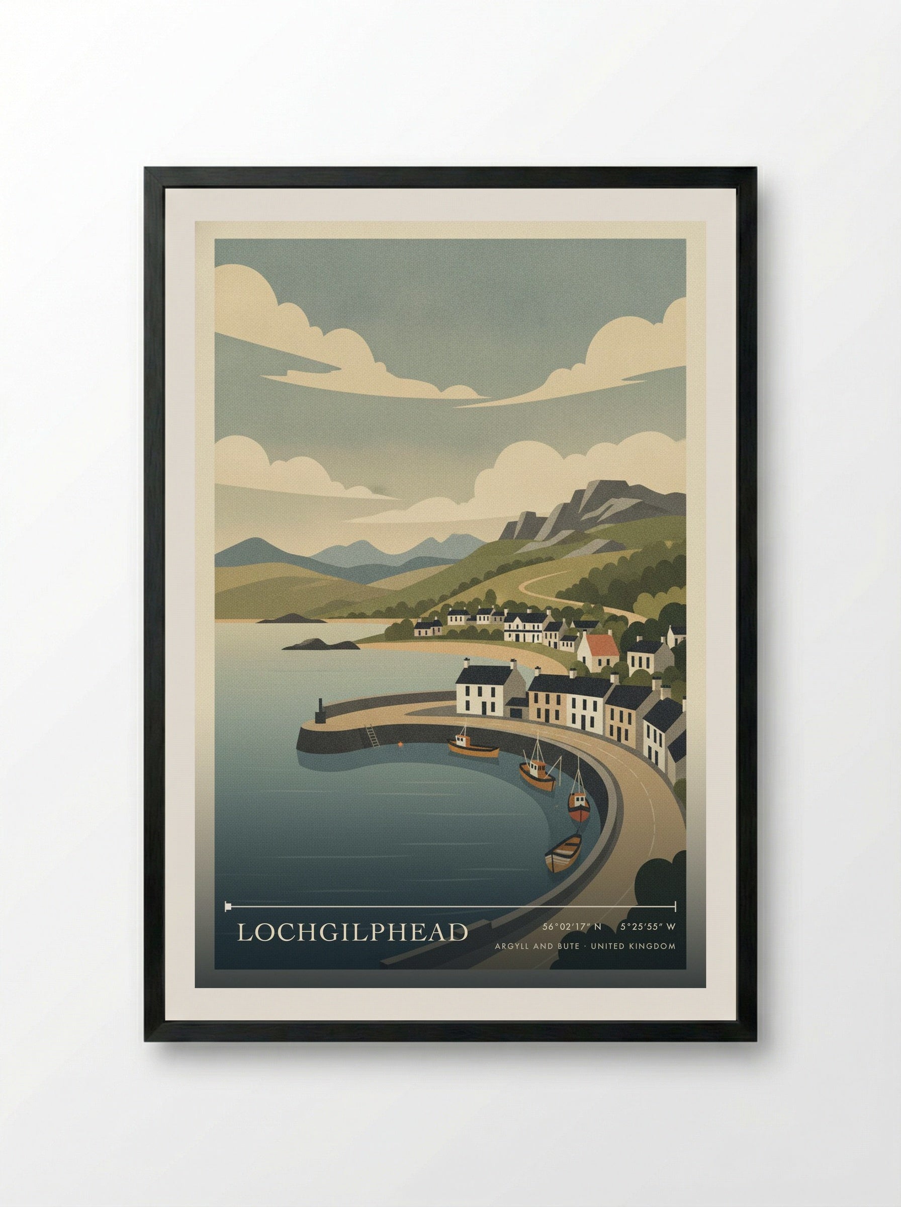 Lochgilphead Argyll and Bute United Kingdom Travel Poster - Framed Print Black