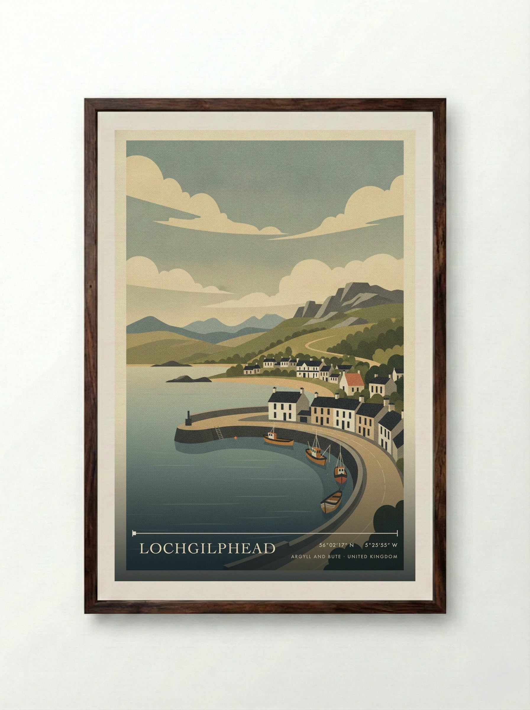 Lochgilphead Argyll and Bute United Kingdom Travel Poster - Framed Print Dark Wood