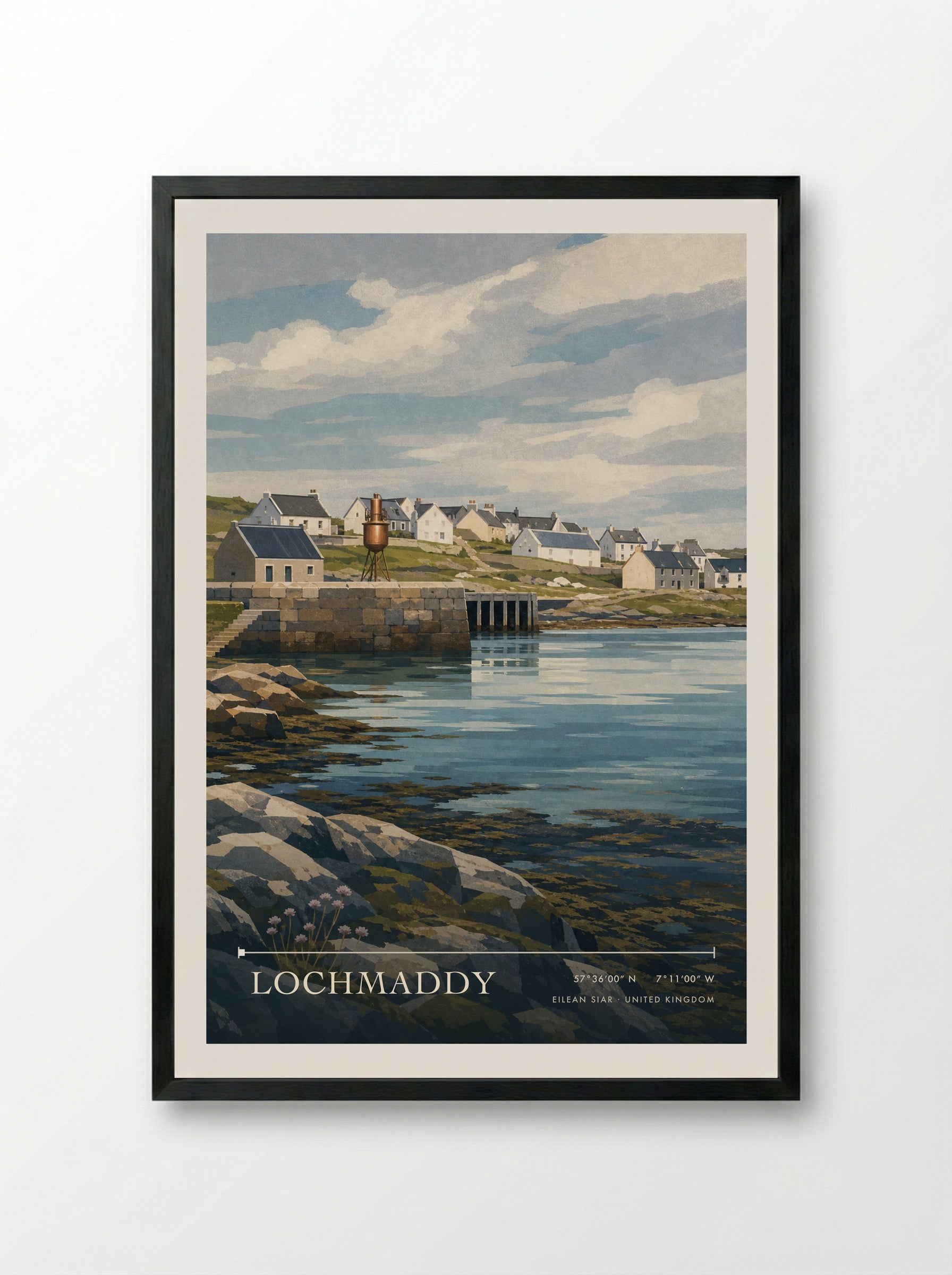 Lochmaddy Eilean Siar United Kingdom Travel Poster - Framed Print Black