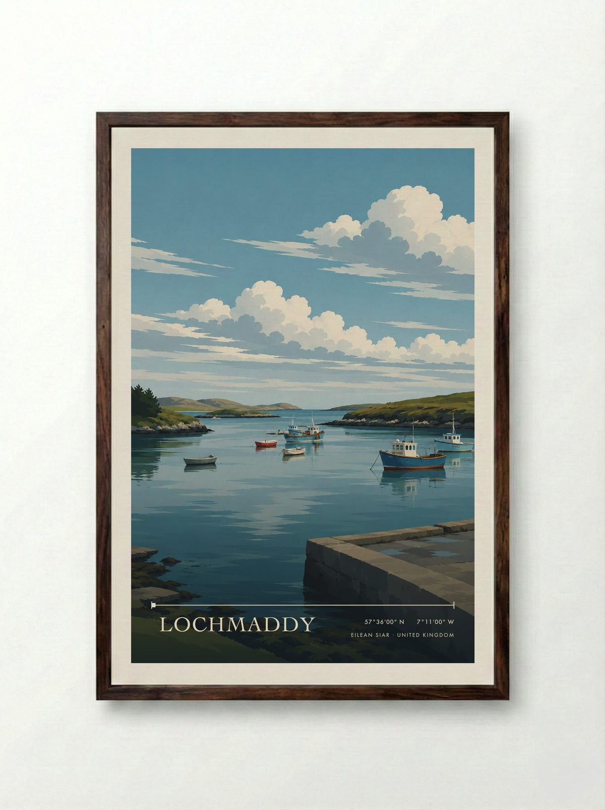 Lochmaddy, Eilean Siar | Travel Poster - Framed Print Dark Wood