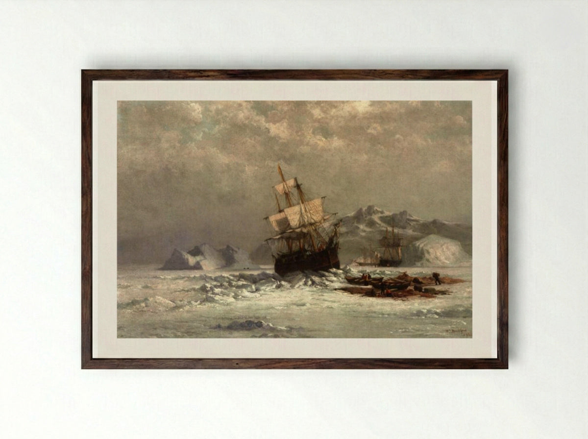 Locked in Ice - William Bradford - Framed Print Dark Wood