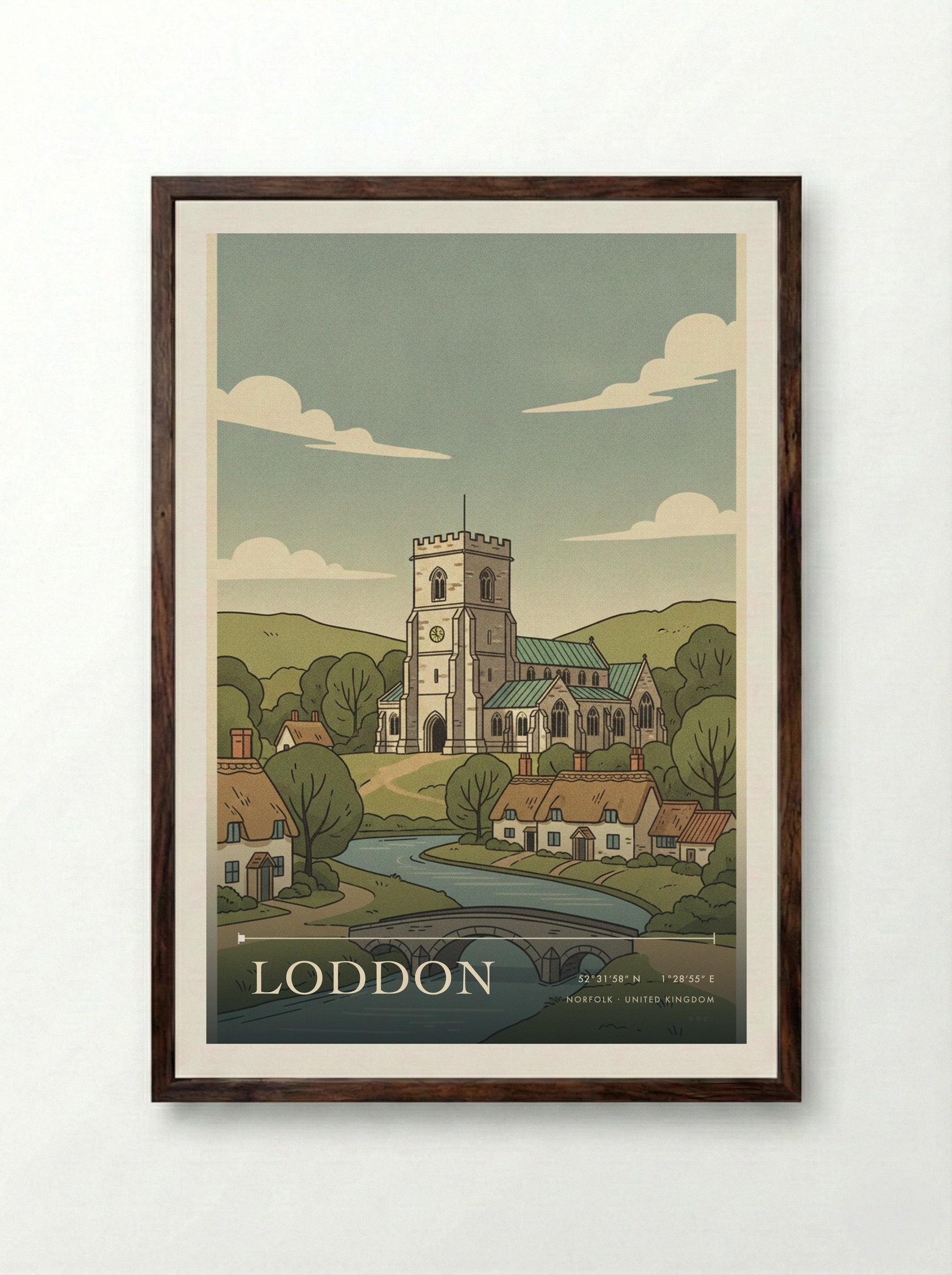 Loddon Norfolk United Kingdom Travel Poster - Framed Print Dark Wood
