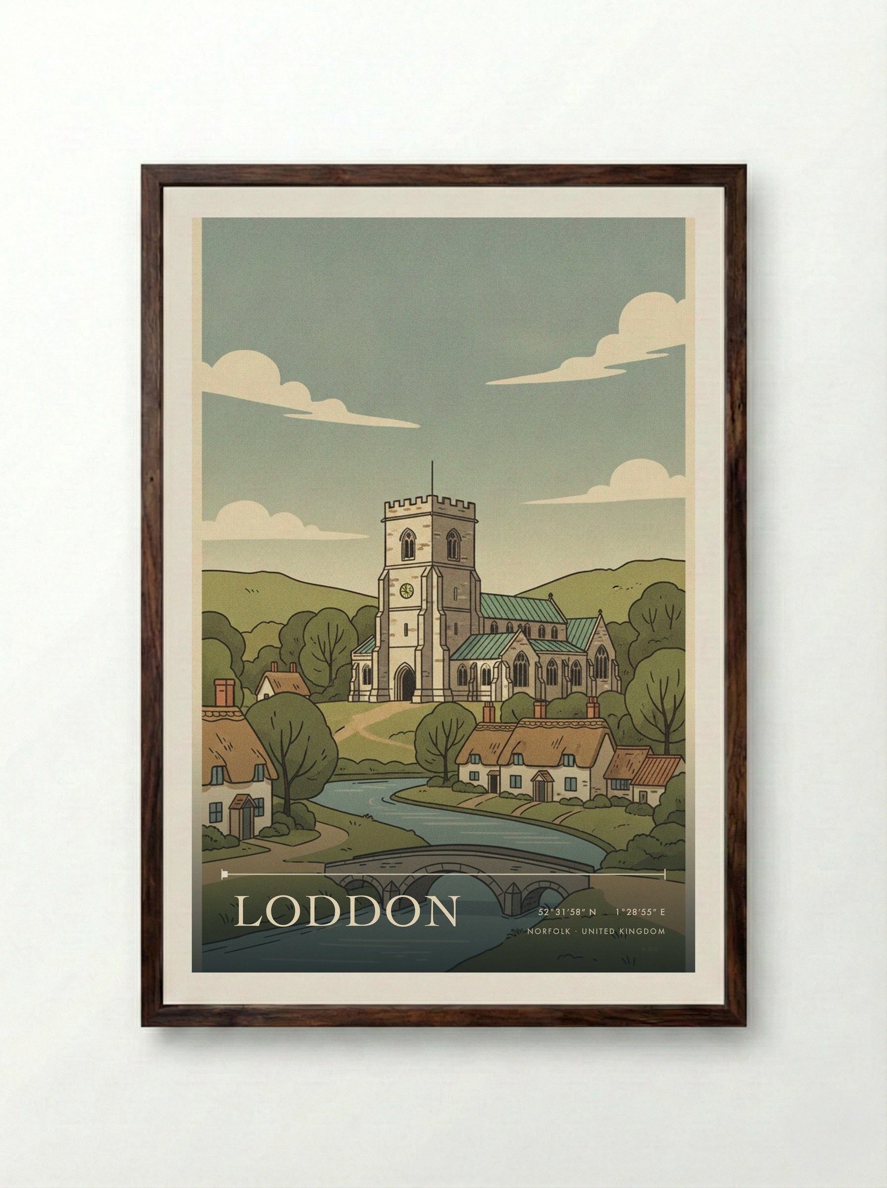 Loddon Norfolk United Kingdom Travel Poster - Framed Print Dark Wood