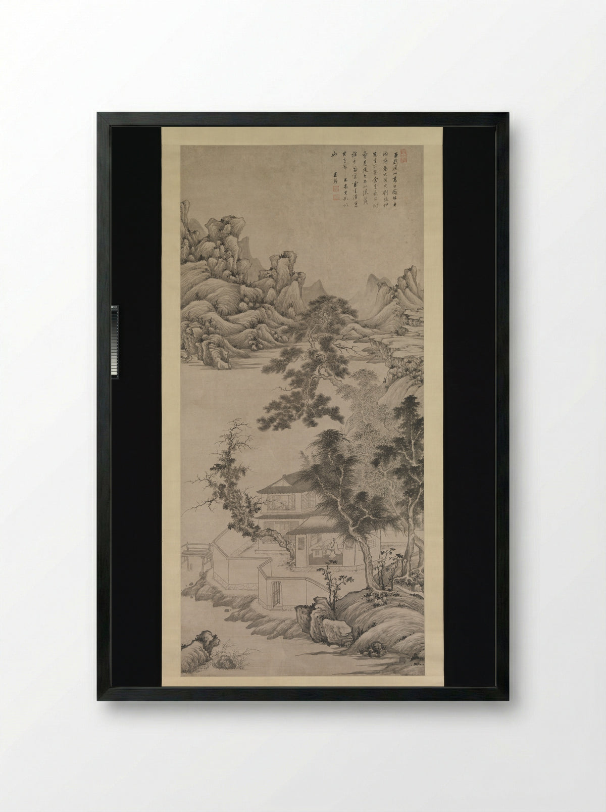 Lofty Scholar among Streams and Mountains, in the manner of Juran - Wang Jian - Framed Print Black
