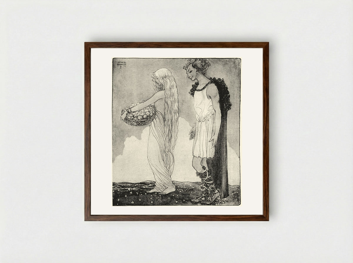 Loki and Idun - John Bauer - Framed Print Dark Wood