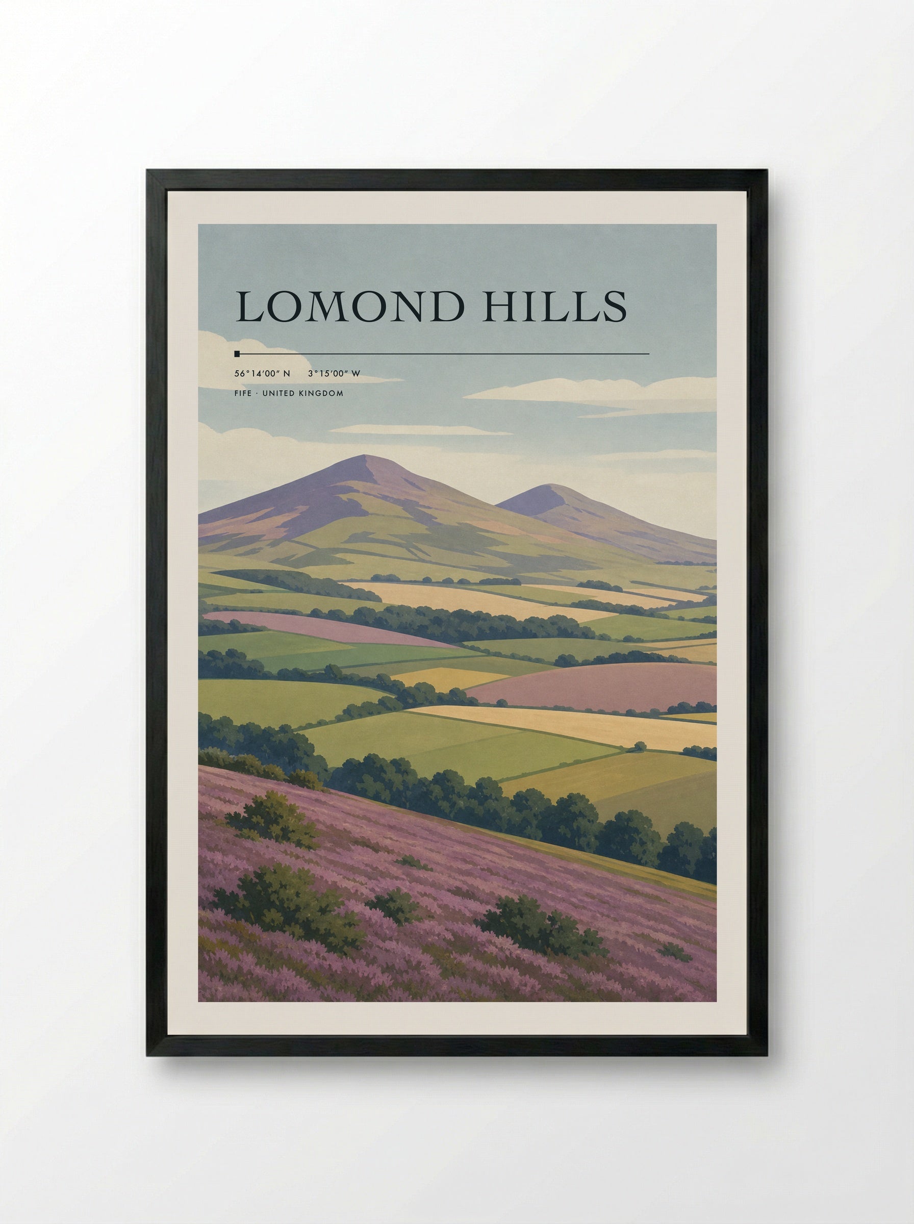Lomond Hills Fife United Kingdom Travel Poster - Framed Print Black