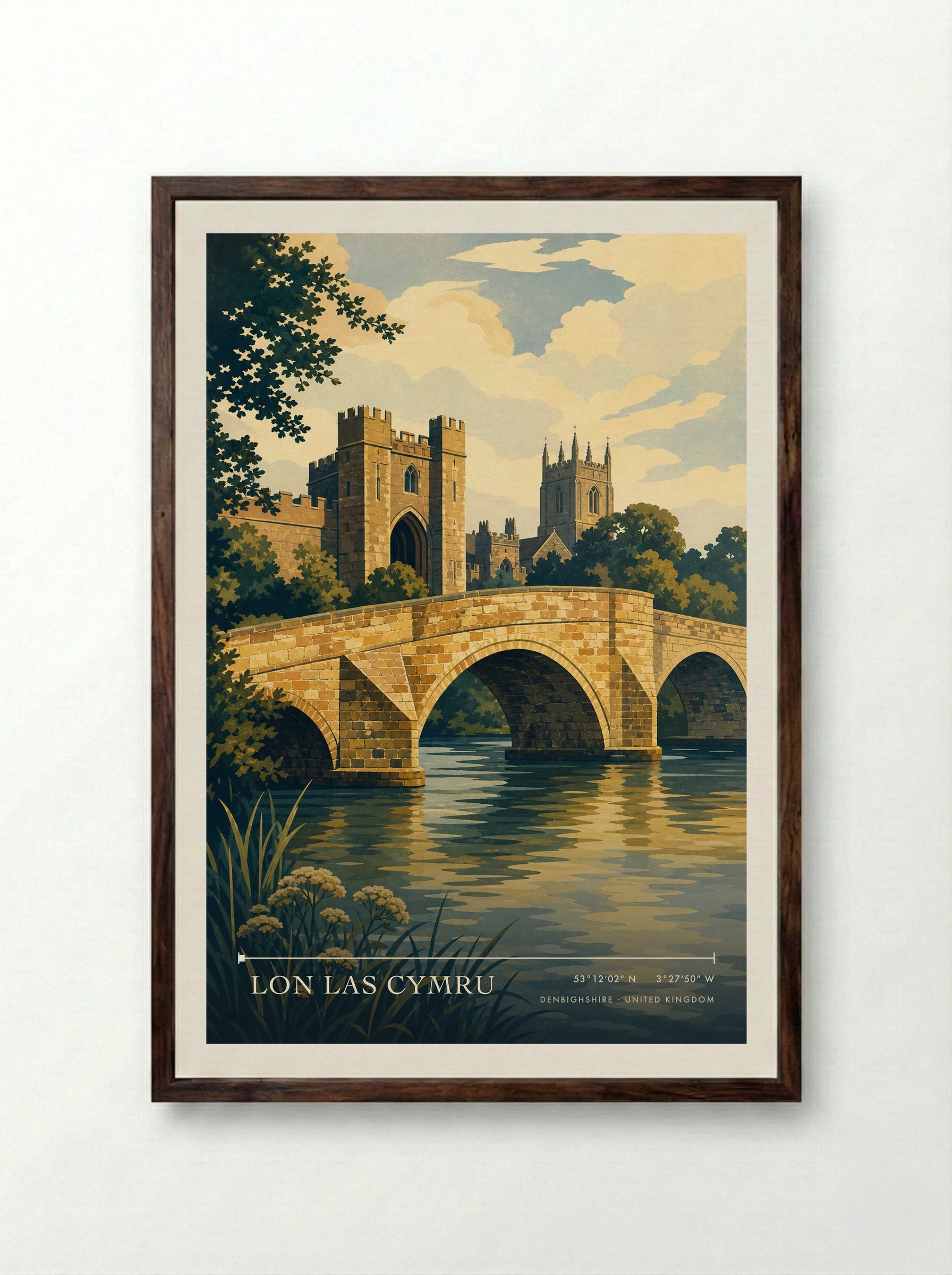 Lon Las Cymru Denbighshire United Kingdom Travel Poster - Framed Print Dark Wood