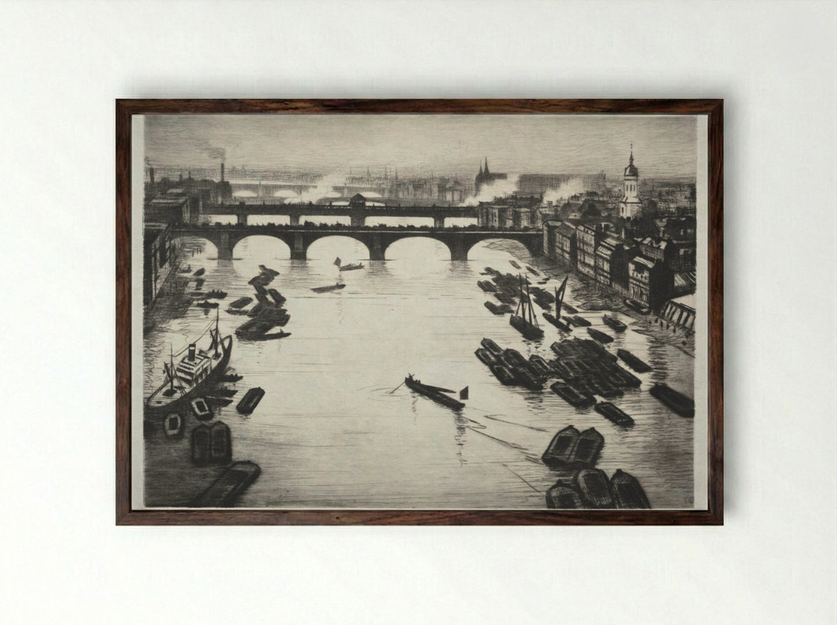London Bridges - Christopher Nevinson - Framed Print Dark Wood