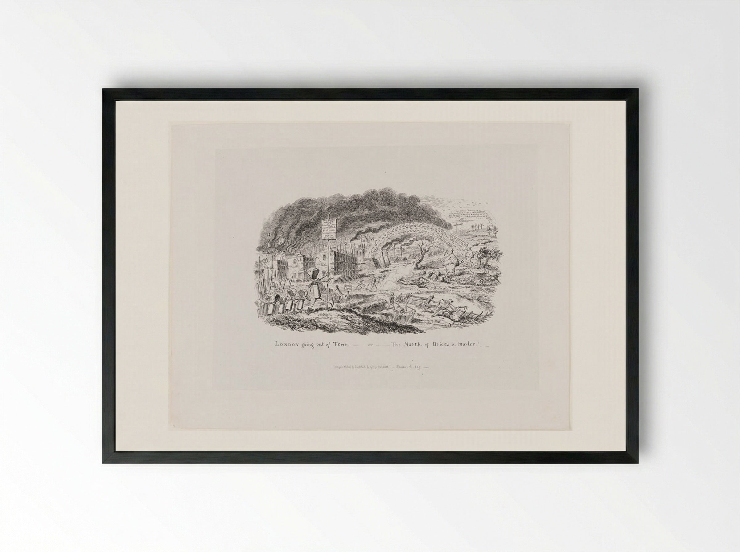 London Going Out of Town - or - The March of Bricks & Morter! - George Cruikshank - Framed Print Black