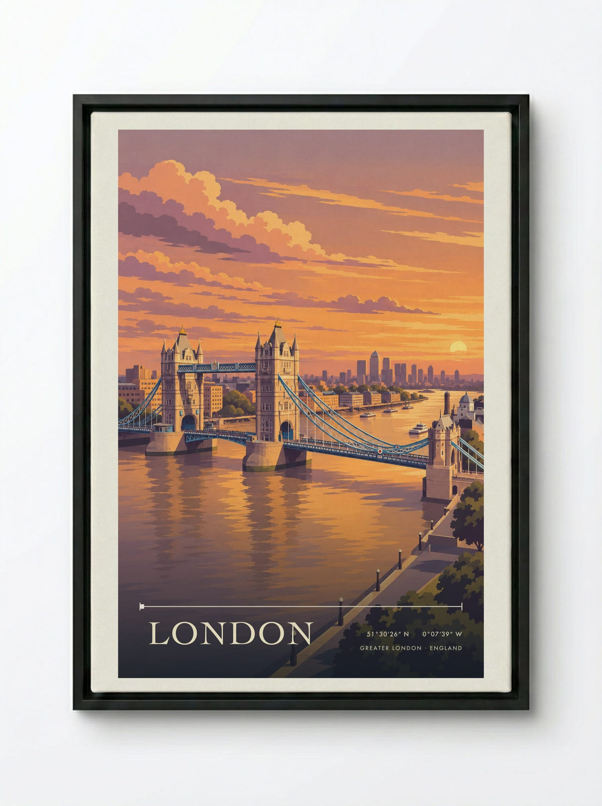 London, Greater London | Travel Poster - Framed Canvas Black