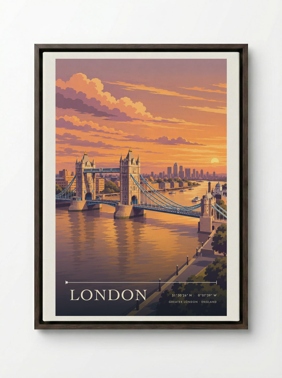 London, Greater London | Travel Poster - Framed Canvas Dark Wood