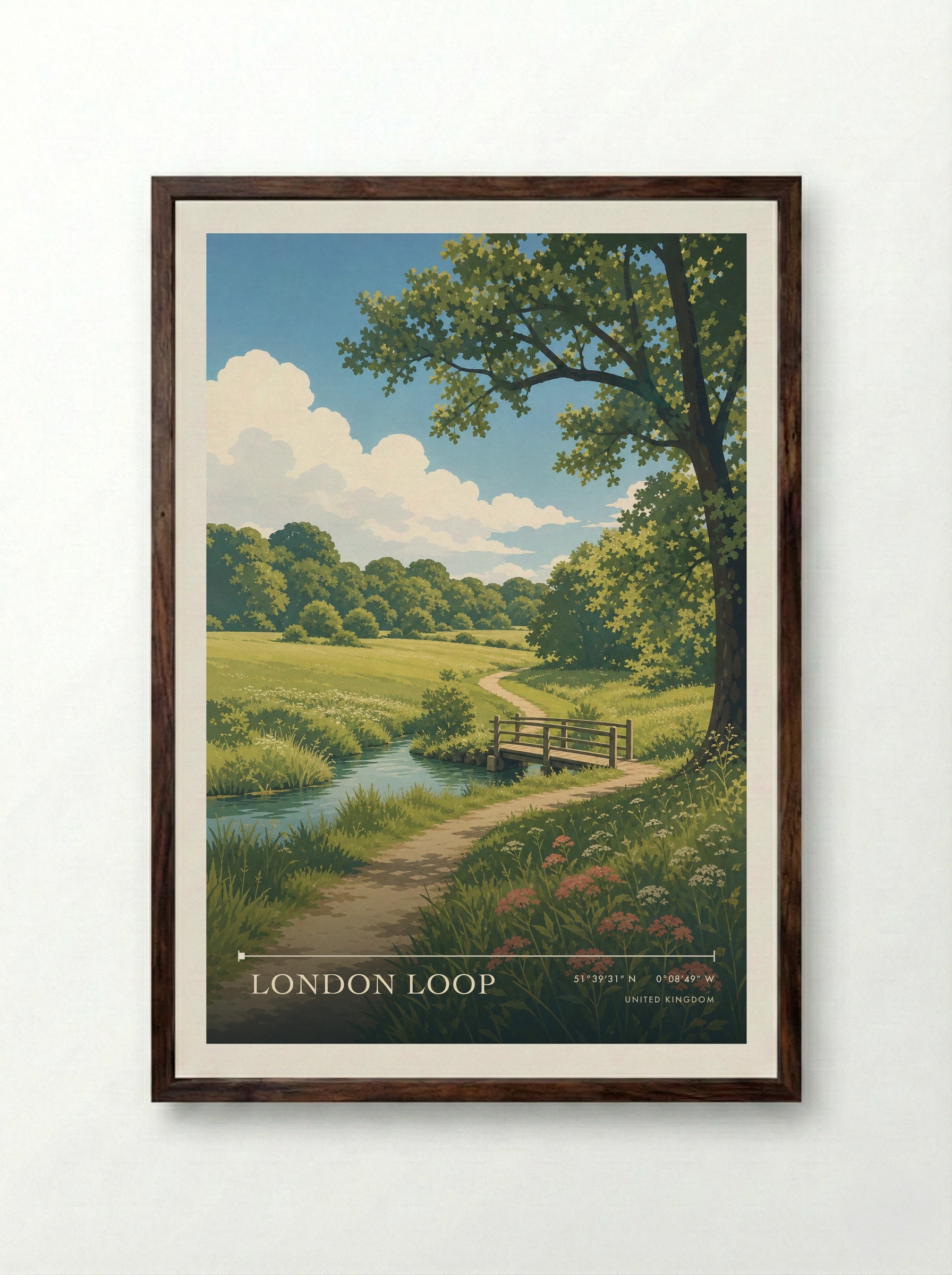 London LOOP United Kingdom Travel Poster - Framed Print Dark Wood