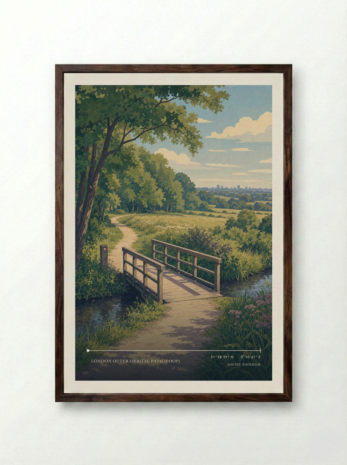 London Outer Orbital Path (LOOP) | Travel Poster - Framed Print Dark Wood