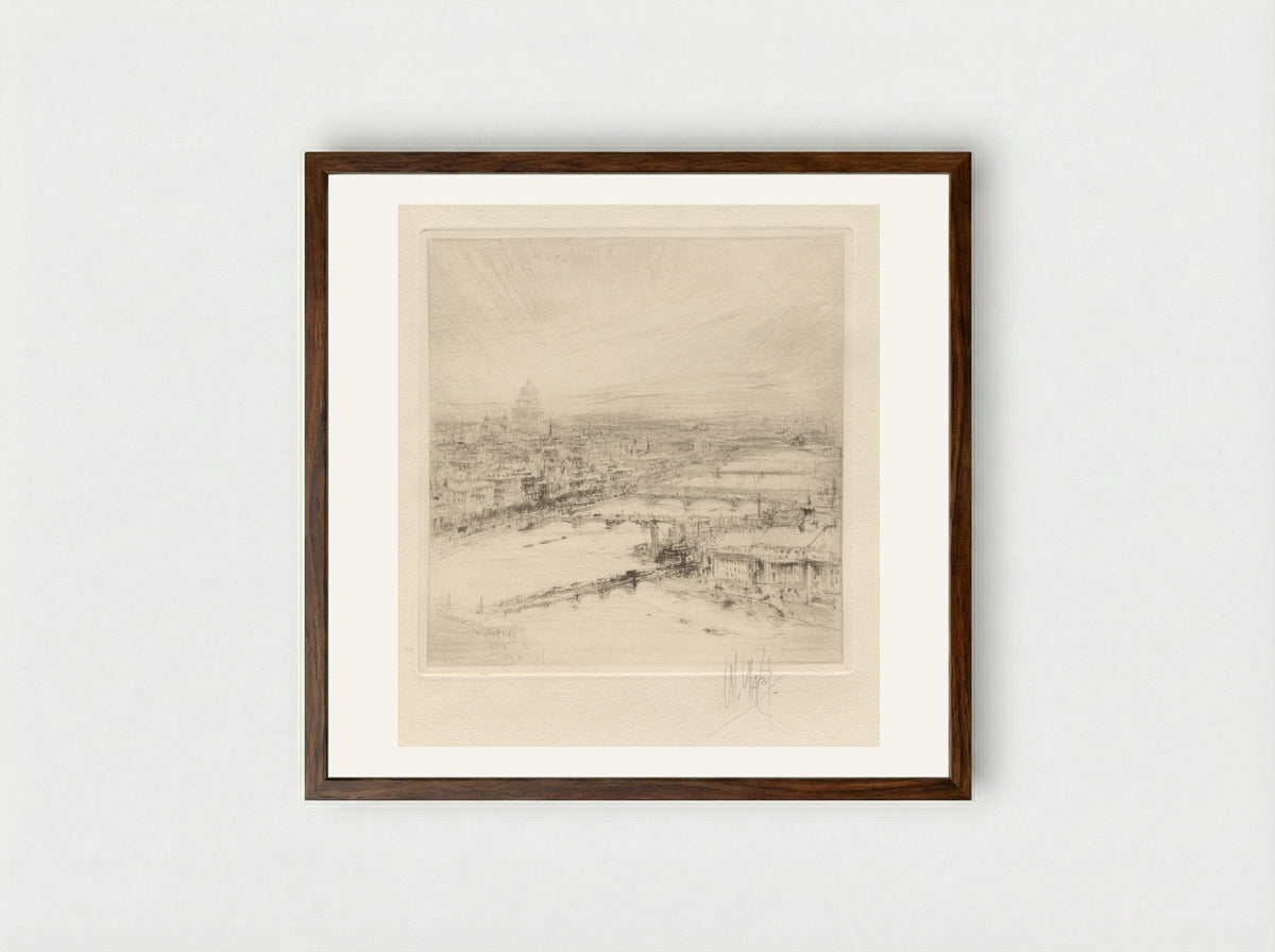 London (View of the Thames) - William Walcot - Framed Print Dark Wood