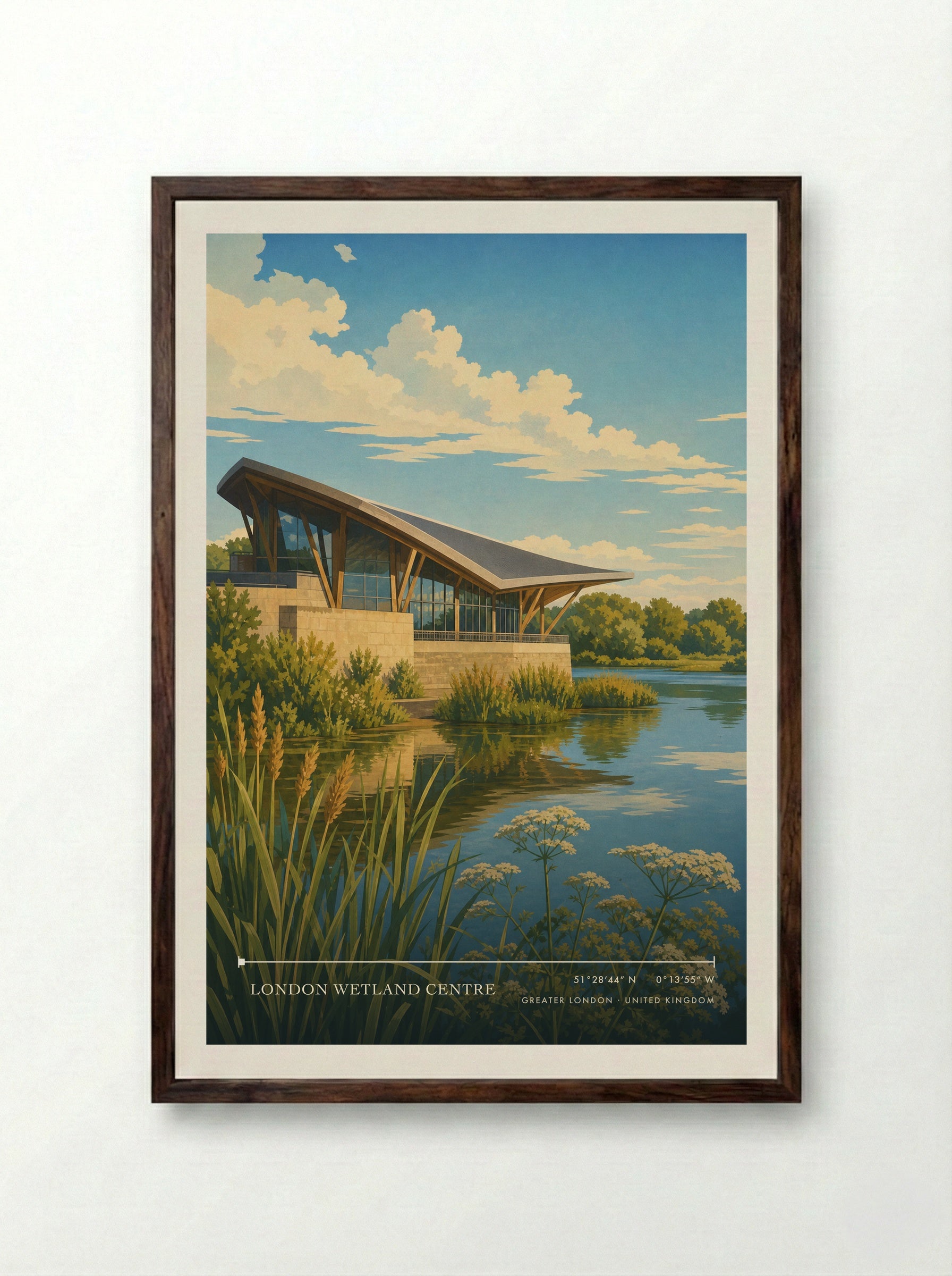 London Wetland Centre Greater London United Kingdom Travel Poster - Framed Print Dark Wood
