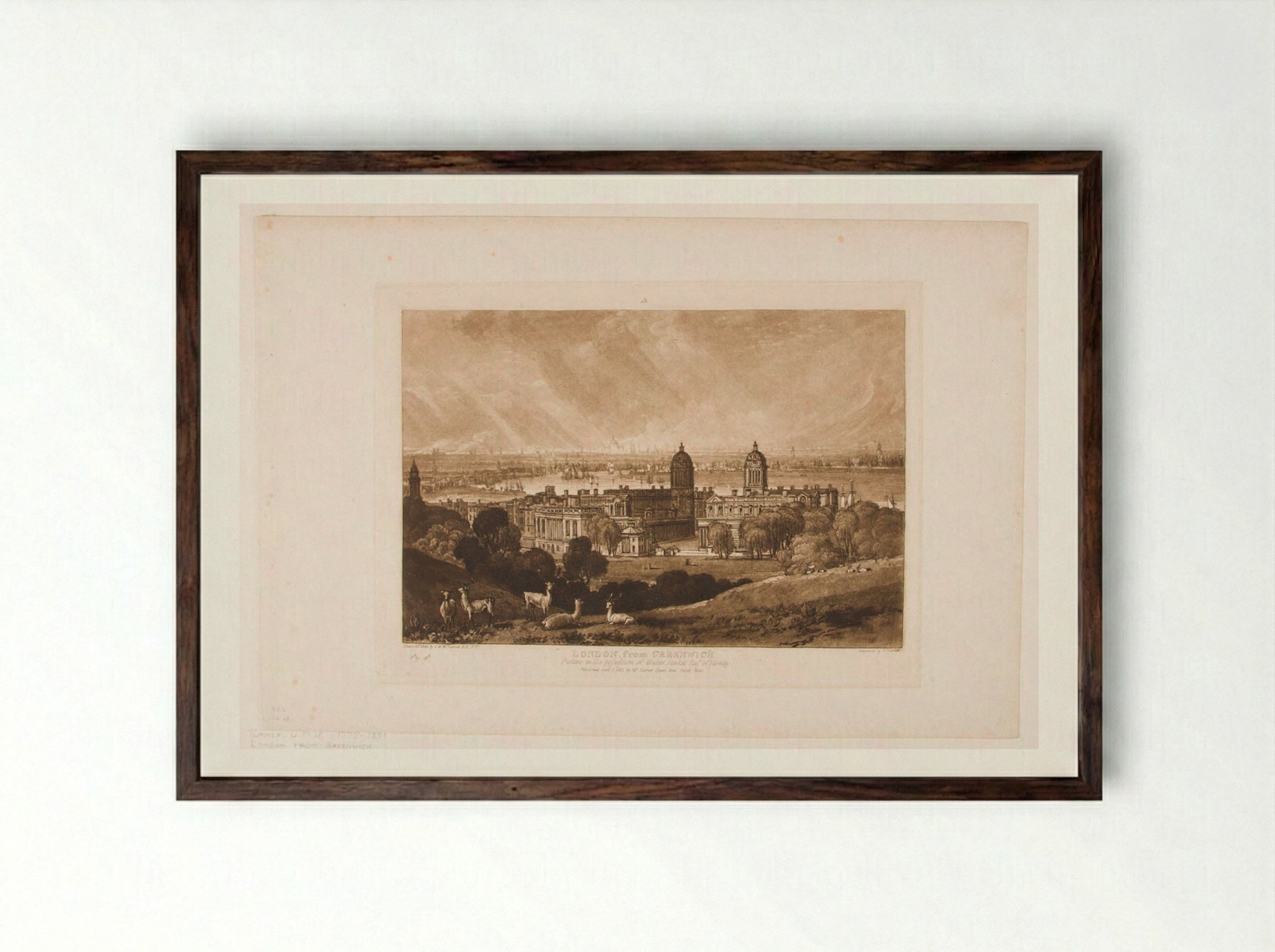 London from Greenwich - Charles Turner - Framed Print Dark Wood
