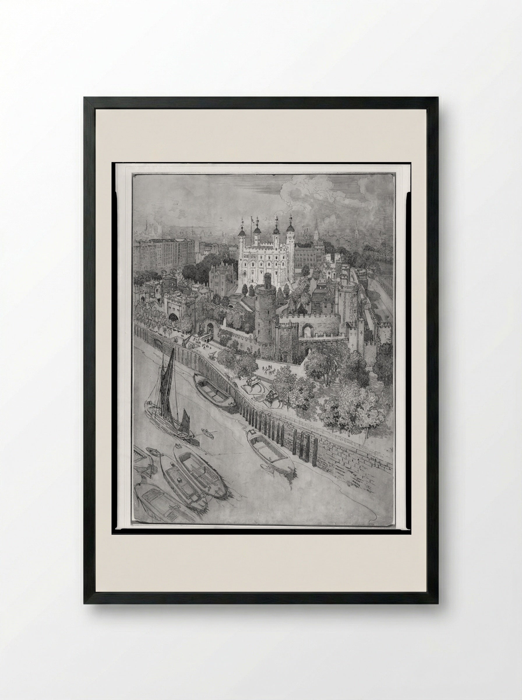 London from the River - Joseph Pennell - Framed Print Black