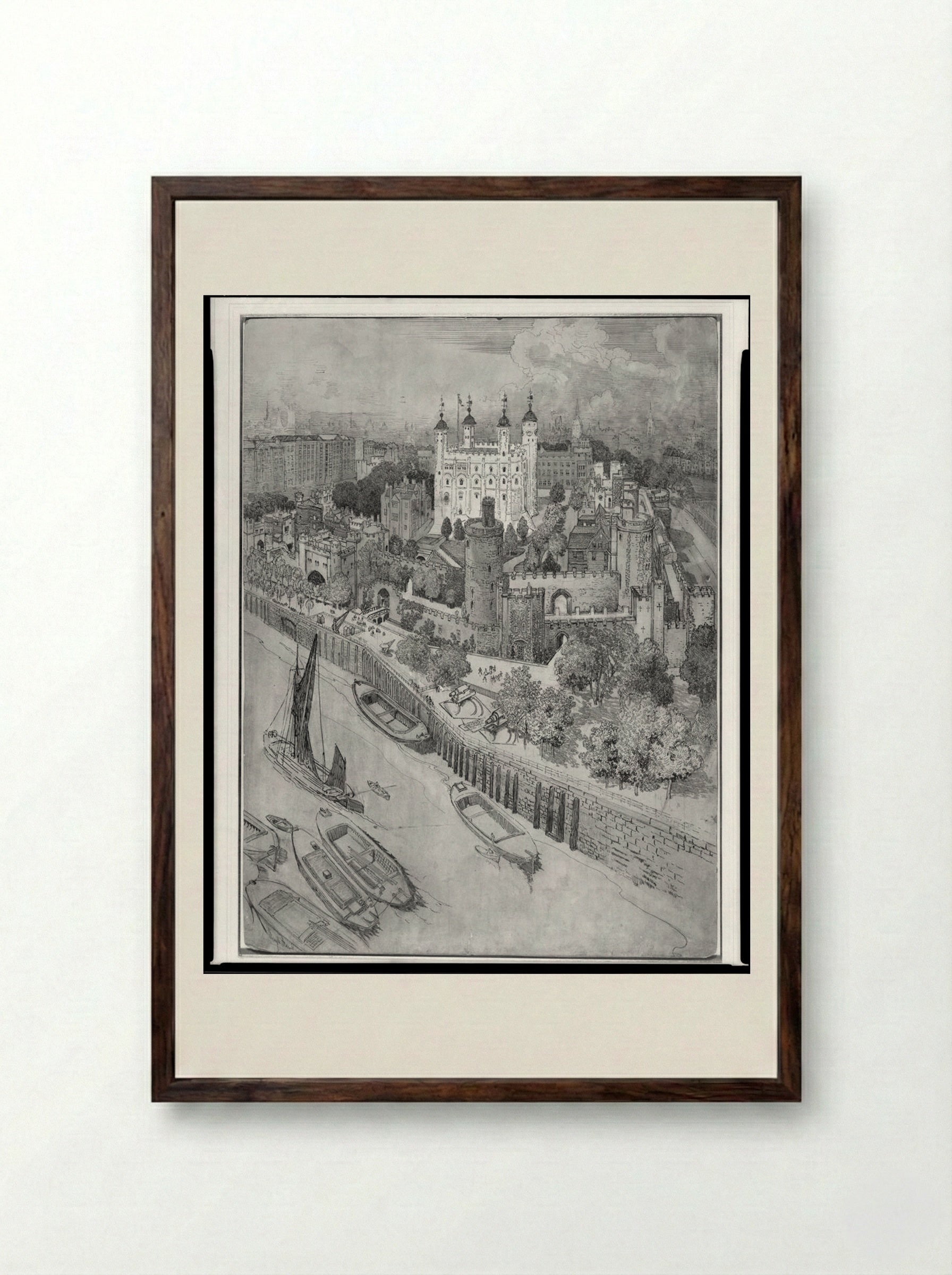 London from the River - Joseph Pennell - Framed Print Dark Wood