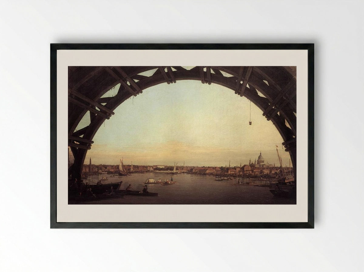London seen through an arch of Westminster Bridge - Canaletto - Framed Print Black