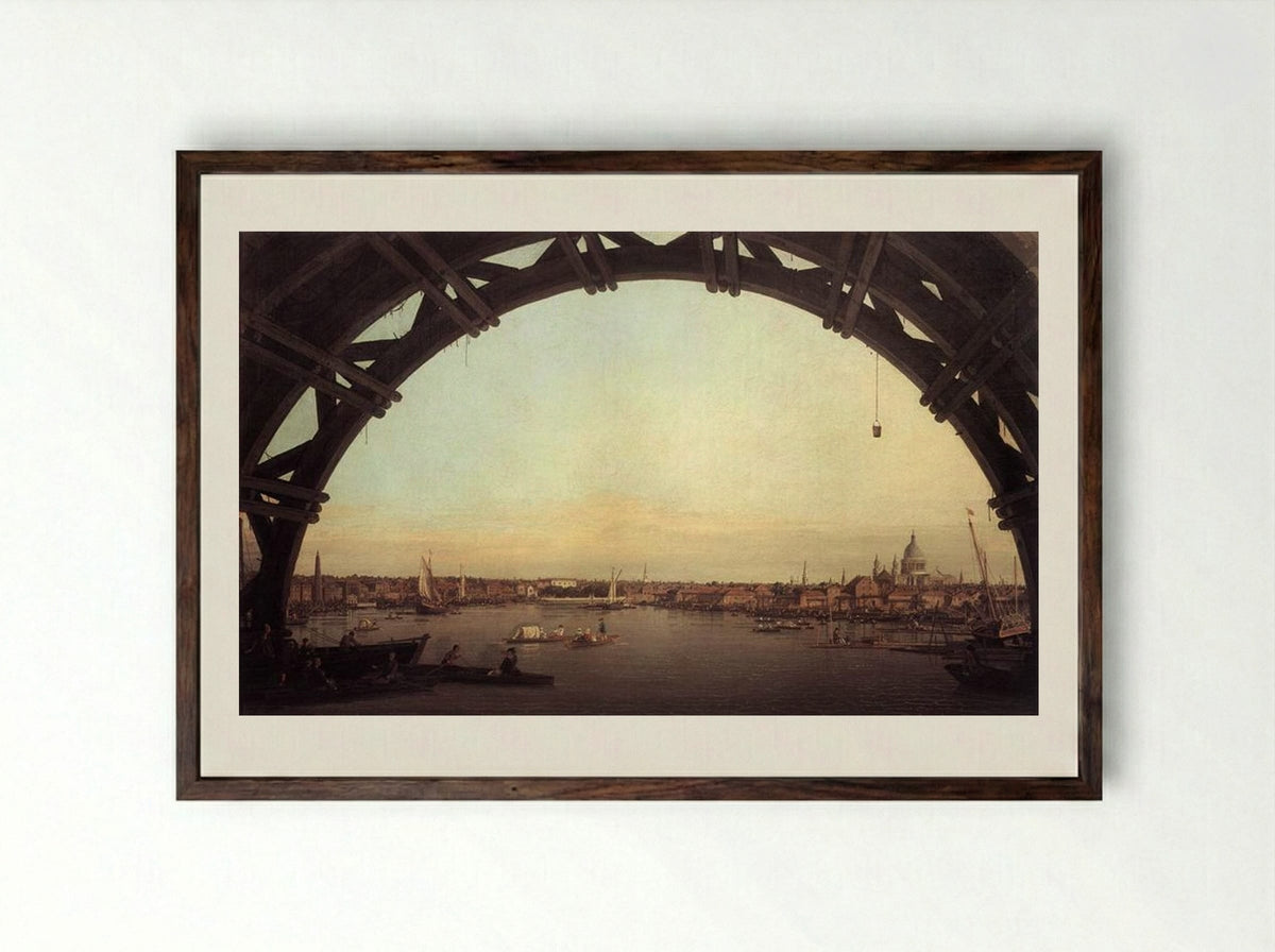 London seen through an arch of Westminster Bridge - Canaletto - Framed Print Dark Wood